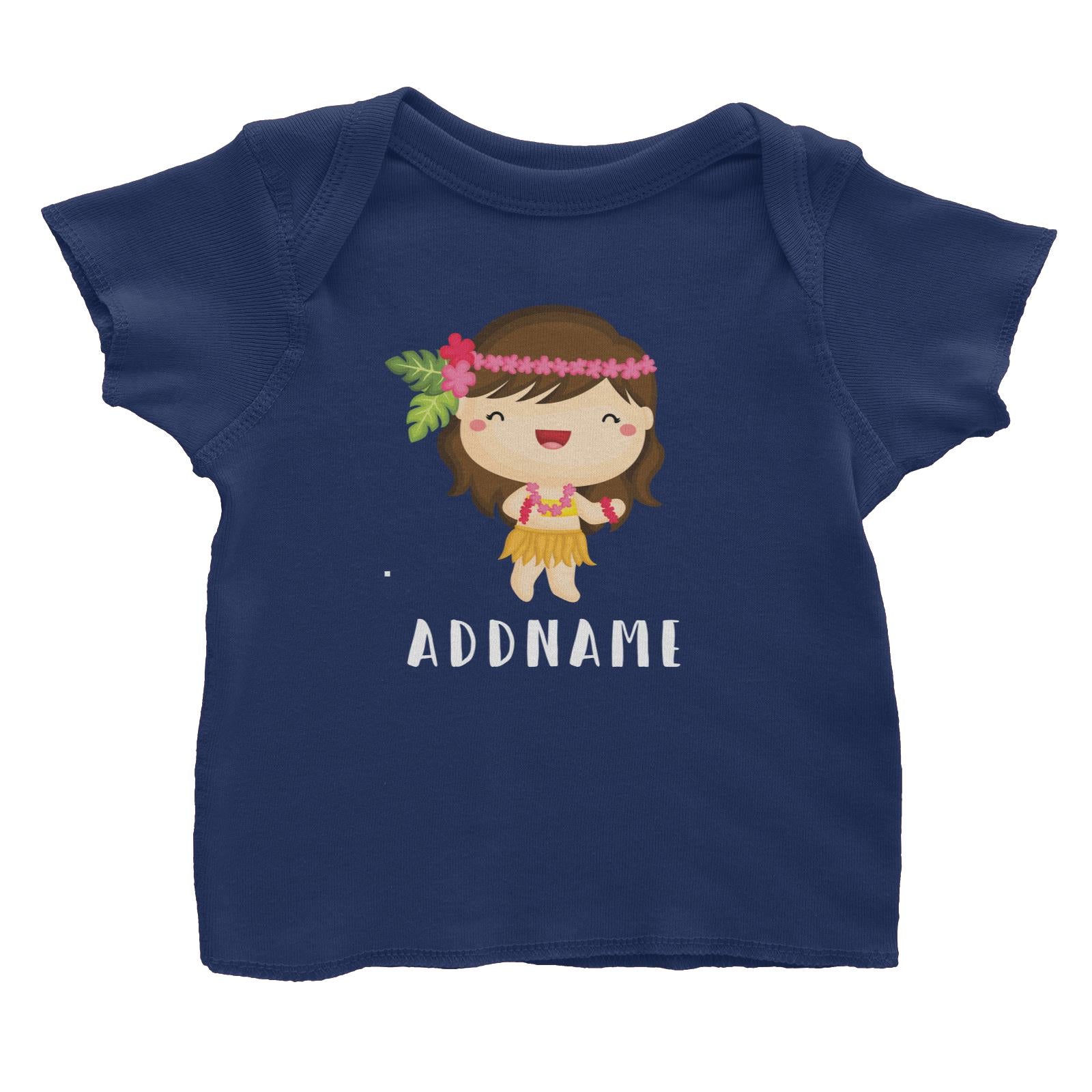 Birthday Hawaii Girl Wearing Hula Grass Dress Addname Baby T-Shirt