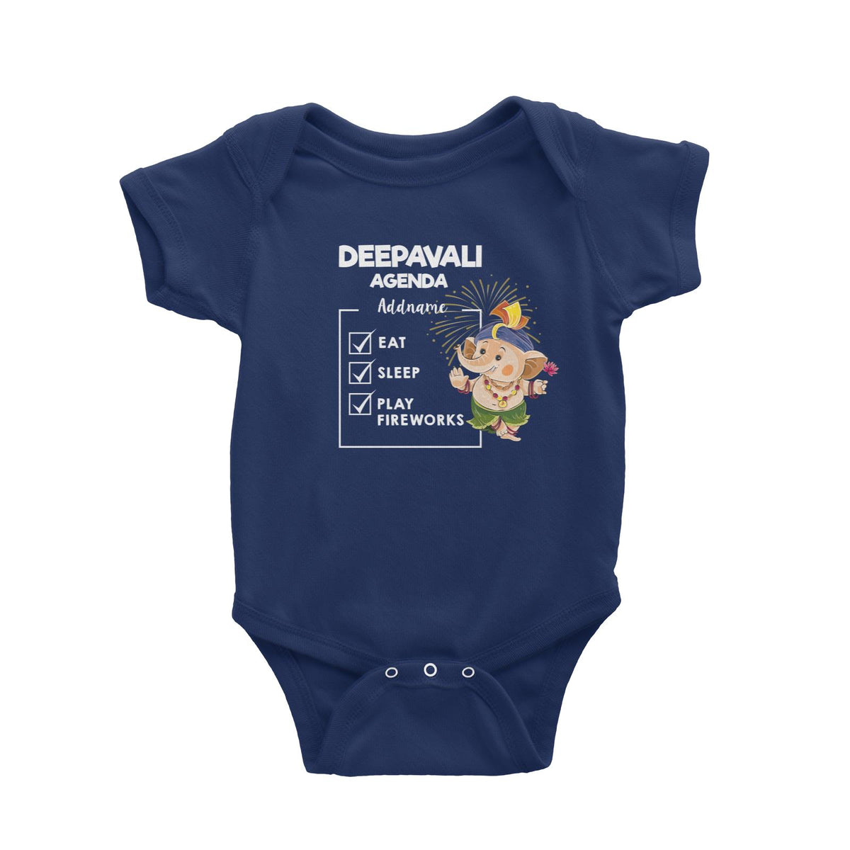 Cute Ganesha Fireworks Addname Deepavali Agenda Baby Romper