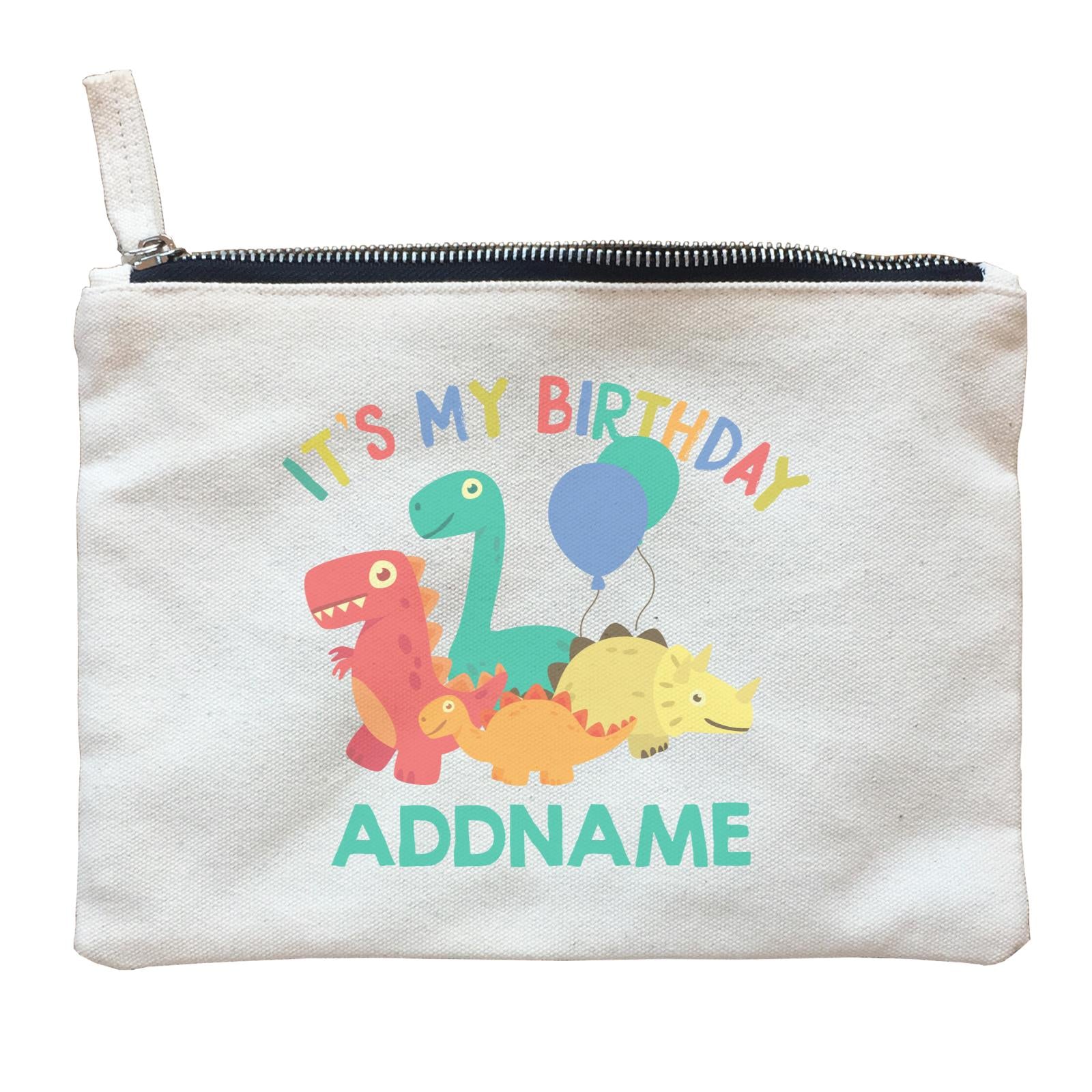 It's My Birthday Addname with Cute Dinosaurs and Balloons Birthday Theme Zipper Pouch