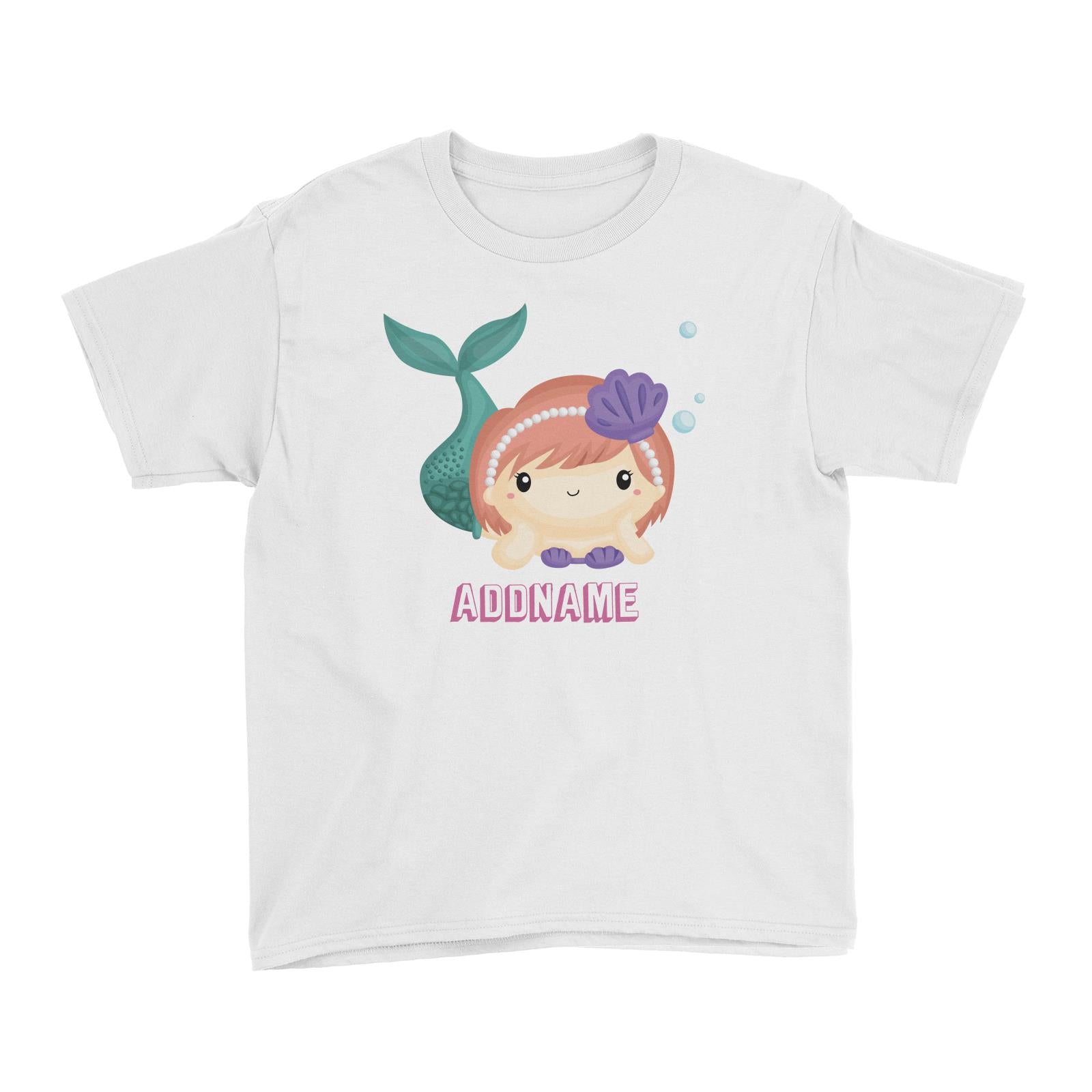 Birthday Mermaid Peach Short Hair Mermaid Laying Addname Kid's T-Shirt