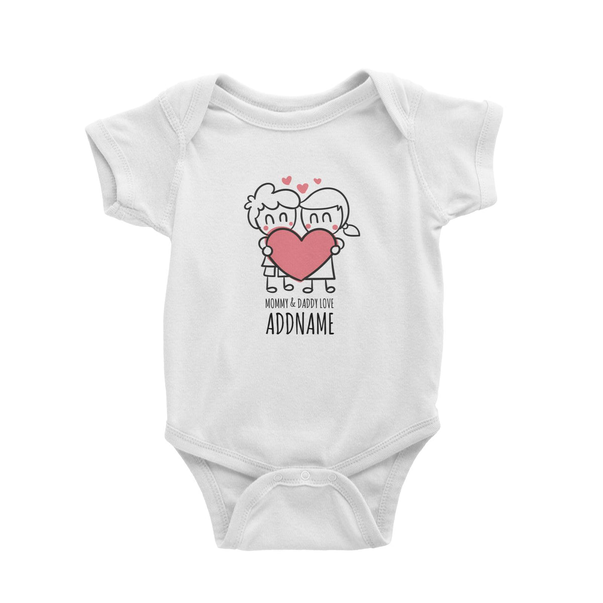Cartoon Doodle Mommy &amp; Daddy Love White White Baby Romper