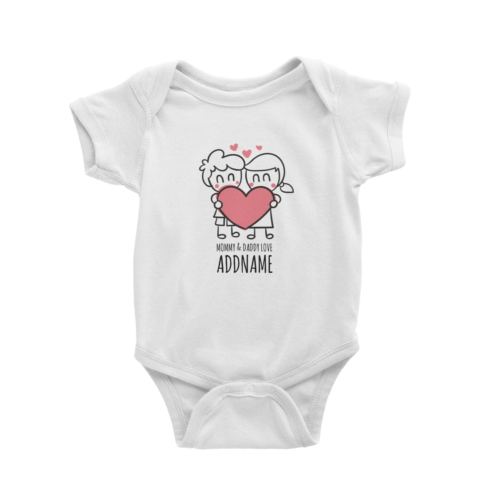 Cartoon Doodle Mommy & Daddy Love White White Baby Romper