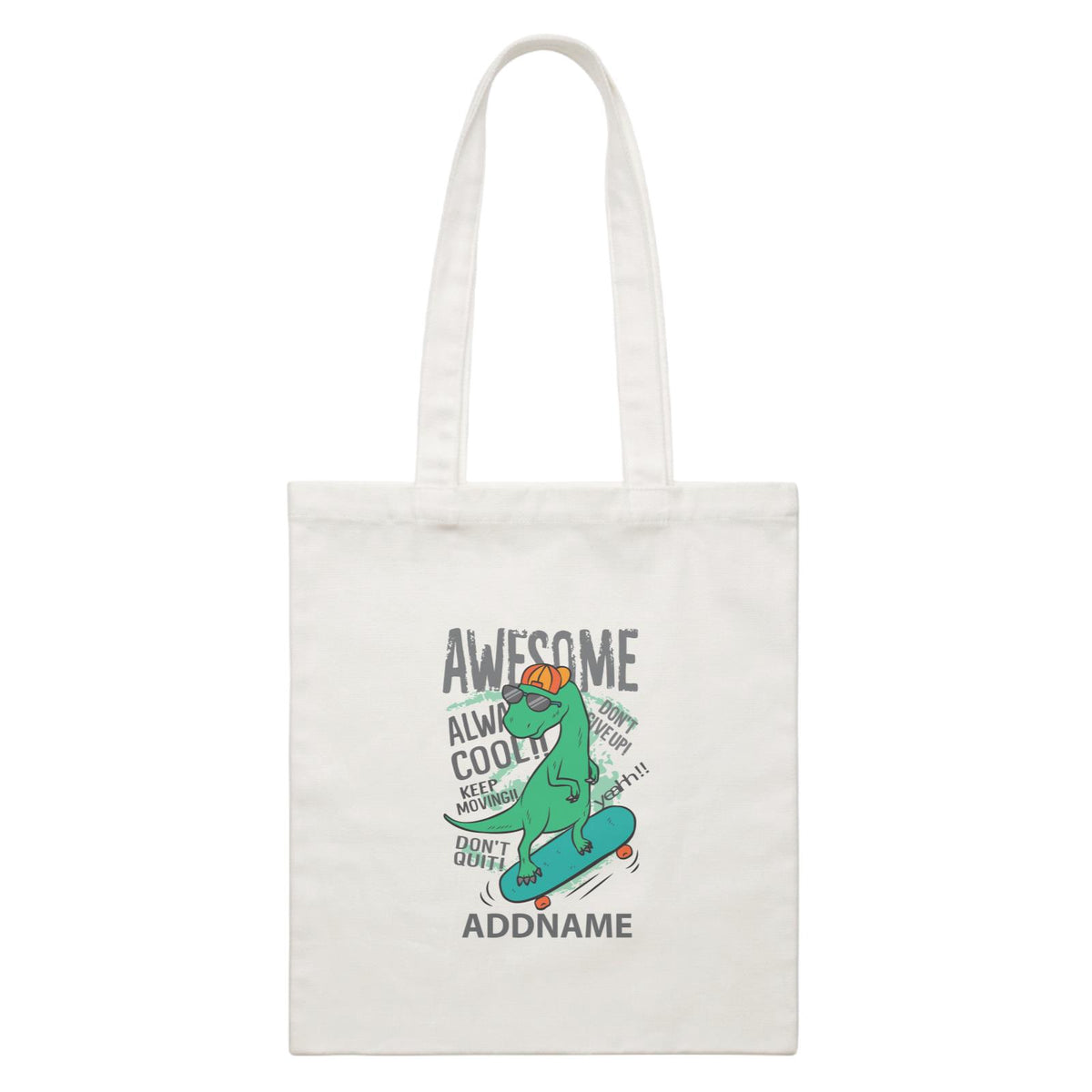 Cool Cute Dinosaur Awesome Always Cool Playing Skateboard Addname White Canvas Bag