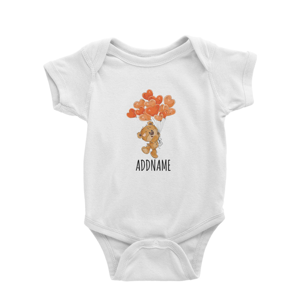 Cartoon Bear with Heart Balloons White White Baby Romper