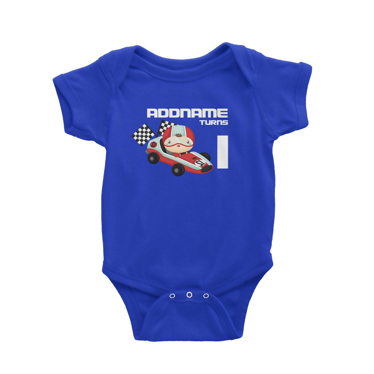 Birthday Cars Race Racer Boy With Racing Cars Addname Turns 1 Baby Romper