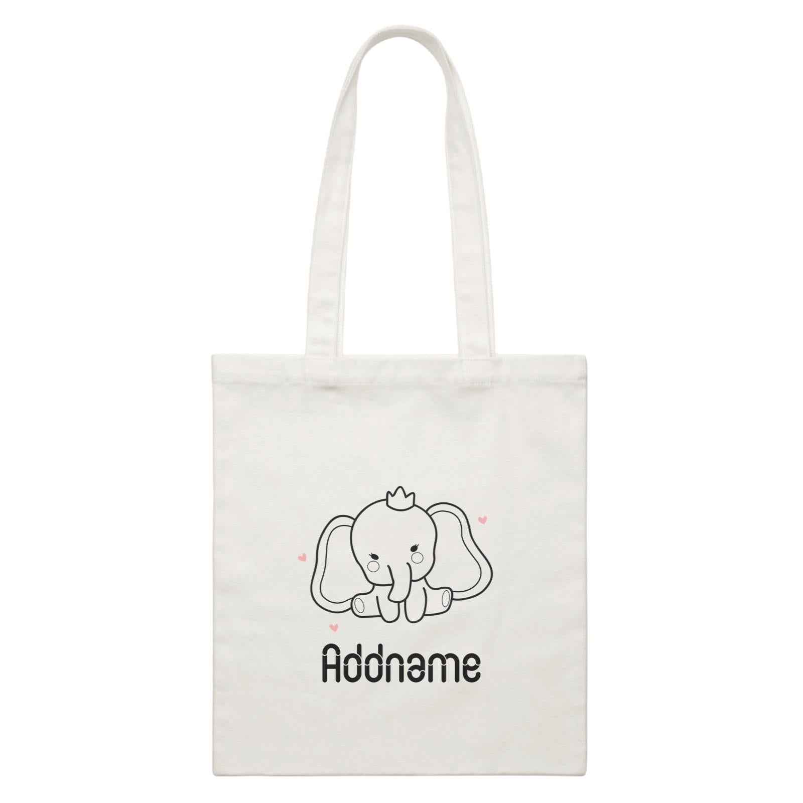 Coloring Outline Cute Hand Drawn Animals Elephants Baby Elephants With Crown Addname White White Canvas Bag