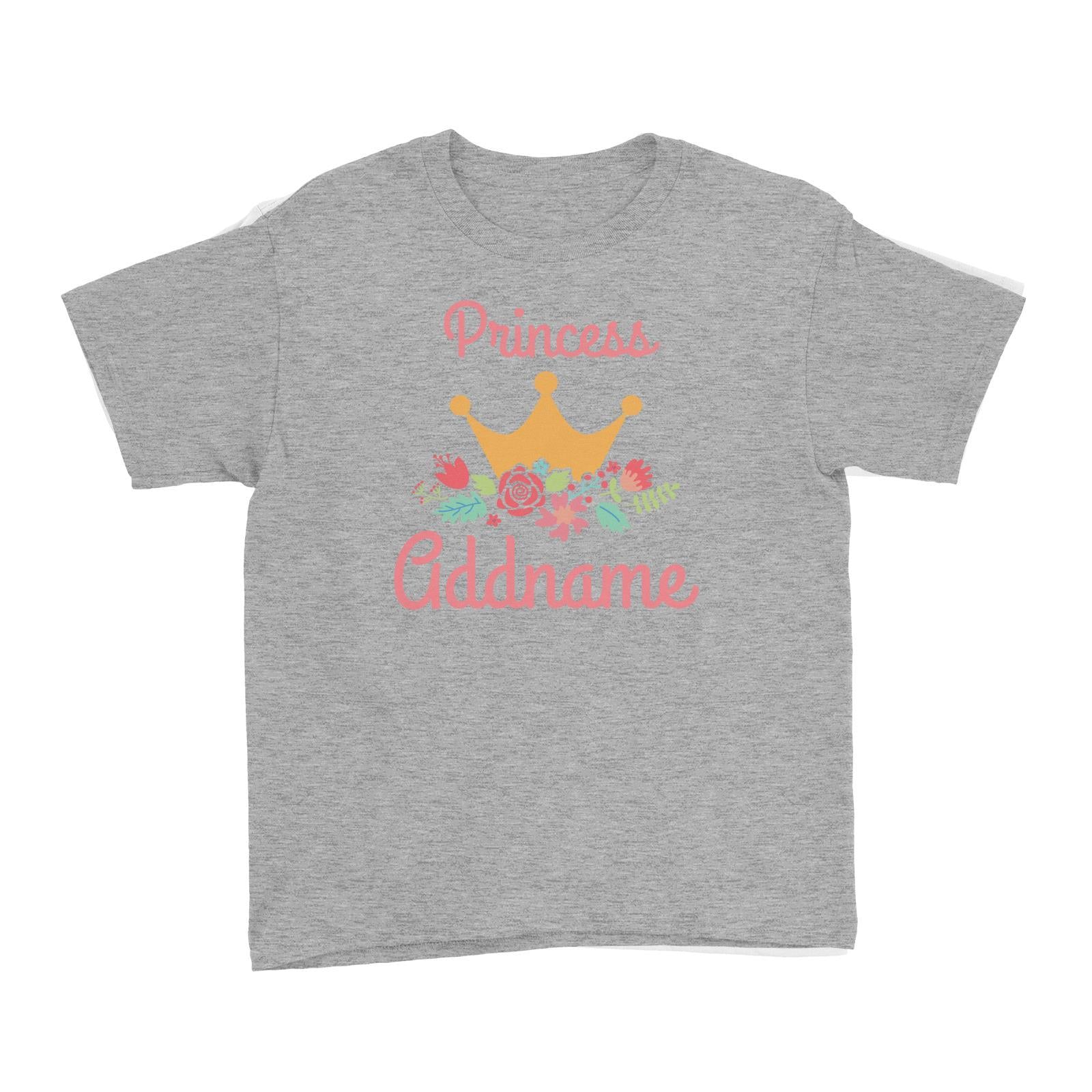 Princess Addname with Tiara and Flowers Kid's T-Shirt