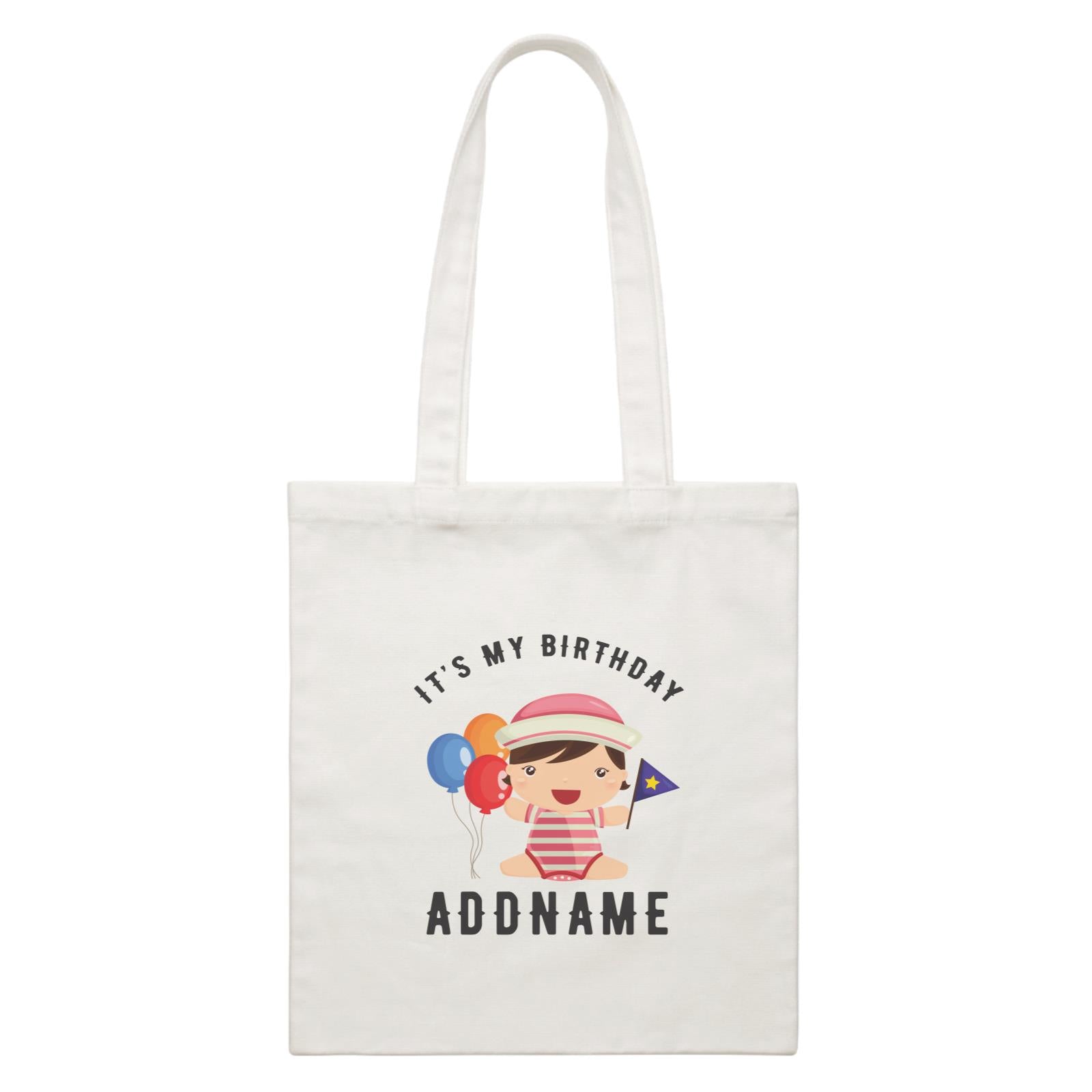 Birthday Sailor Baby Girl With Balloon It's My Birthday Addname White Canvas Bag