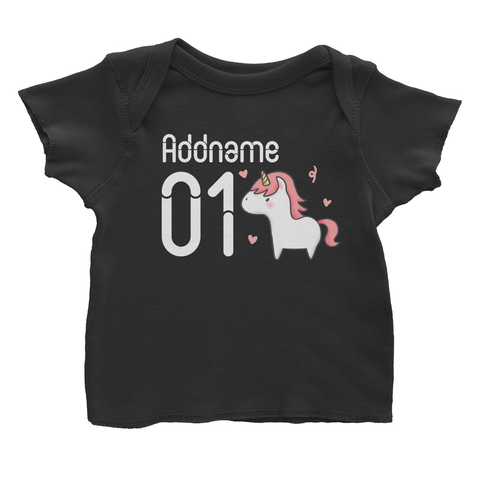 Name and Number Cute Hand Drawn Style Unicorn Baby T-Shirt