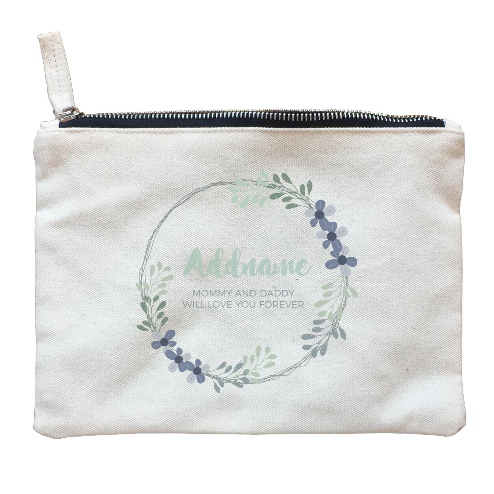 Dark Green and Navy Blue Wreath Personalizable with Name and Text Zipper Pouch