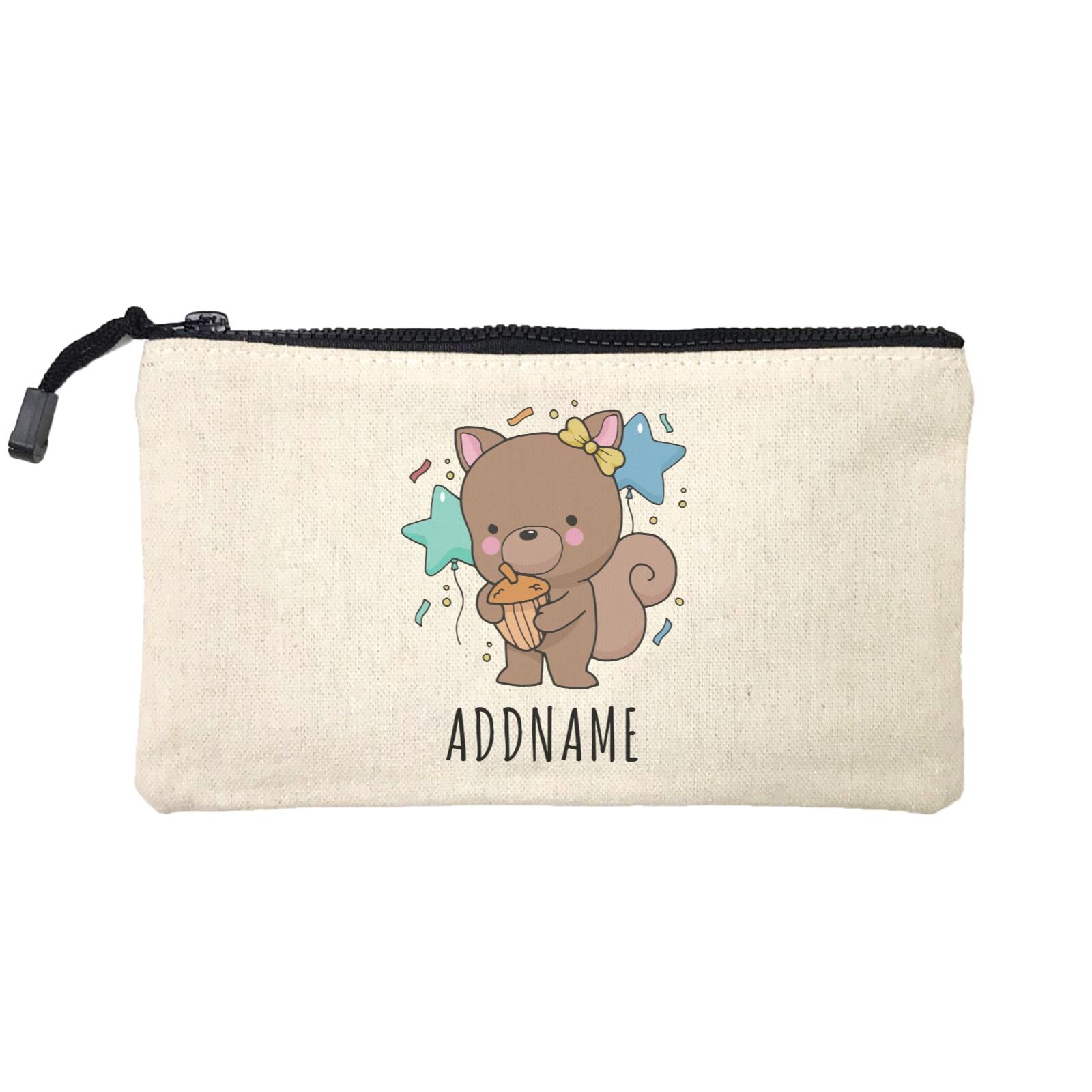 Birthday Sketch Animals Squirrel with Acorn Addname Turns 1 Mini Accessories Stationery Pouch