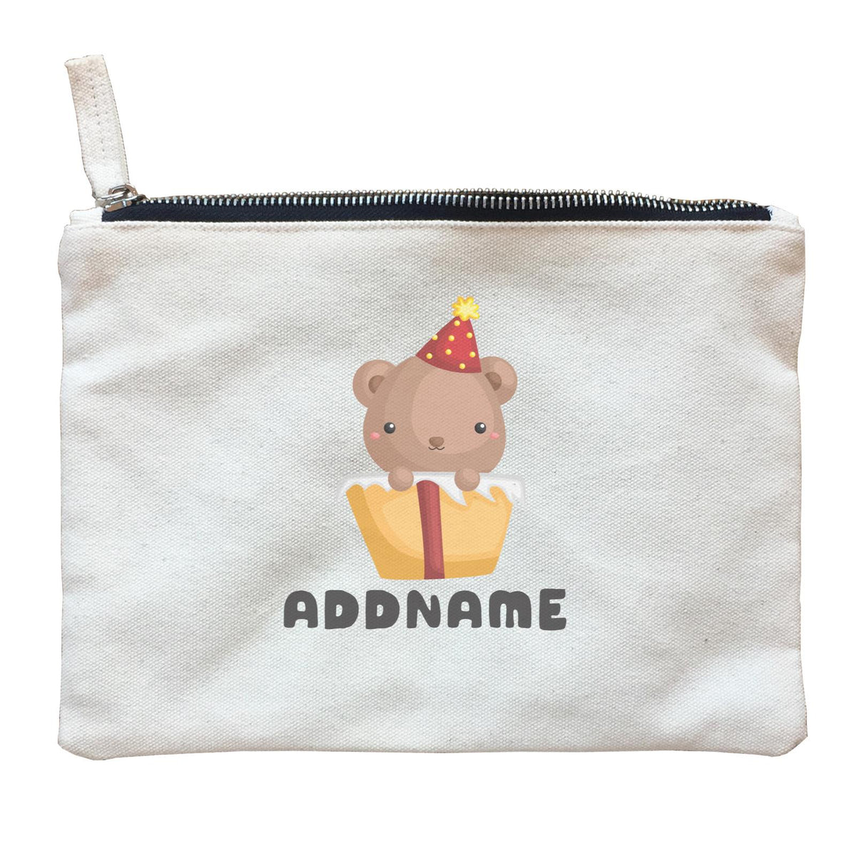 Birthday Friendly Animals Happy Bear Inside Present Box Addname Zipper Pouch