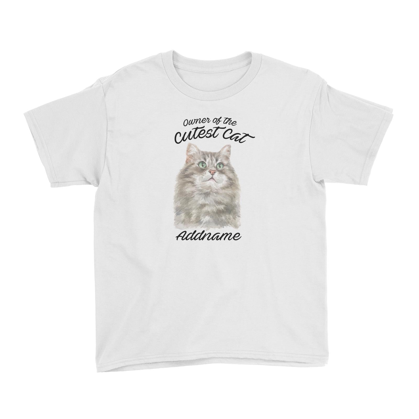 Watercolor Owner Of The Cutest Cat Siberian Cat Grey Addname Kid's T-Shirt
