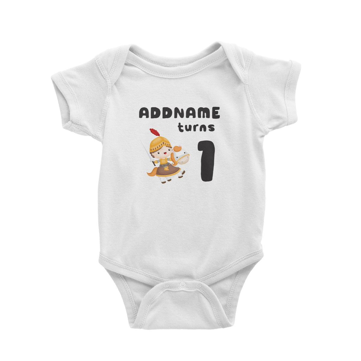 Birthday Royal Knight Boy Ridding Horse Addname Turns 1 Baby Romper