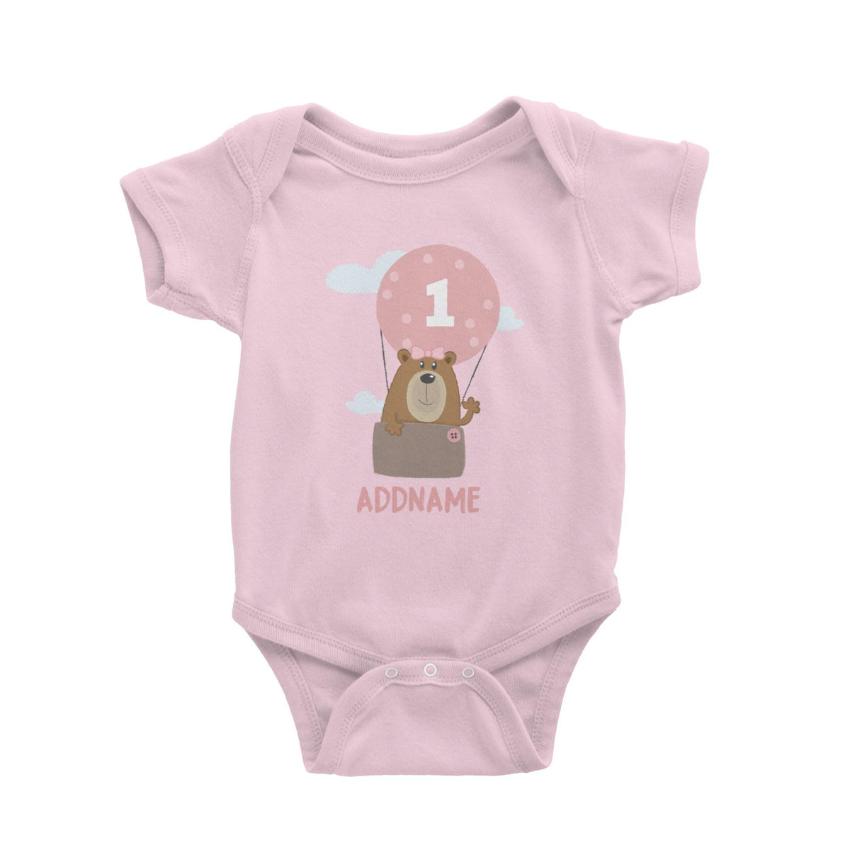 Cute Bear Girl with Hot Air Balloon Birthday Theme Personalizable with Name and Number Baby Romper