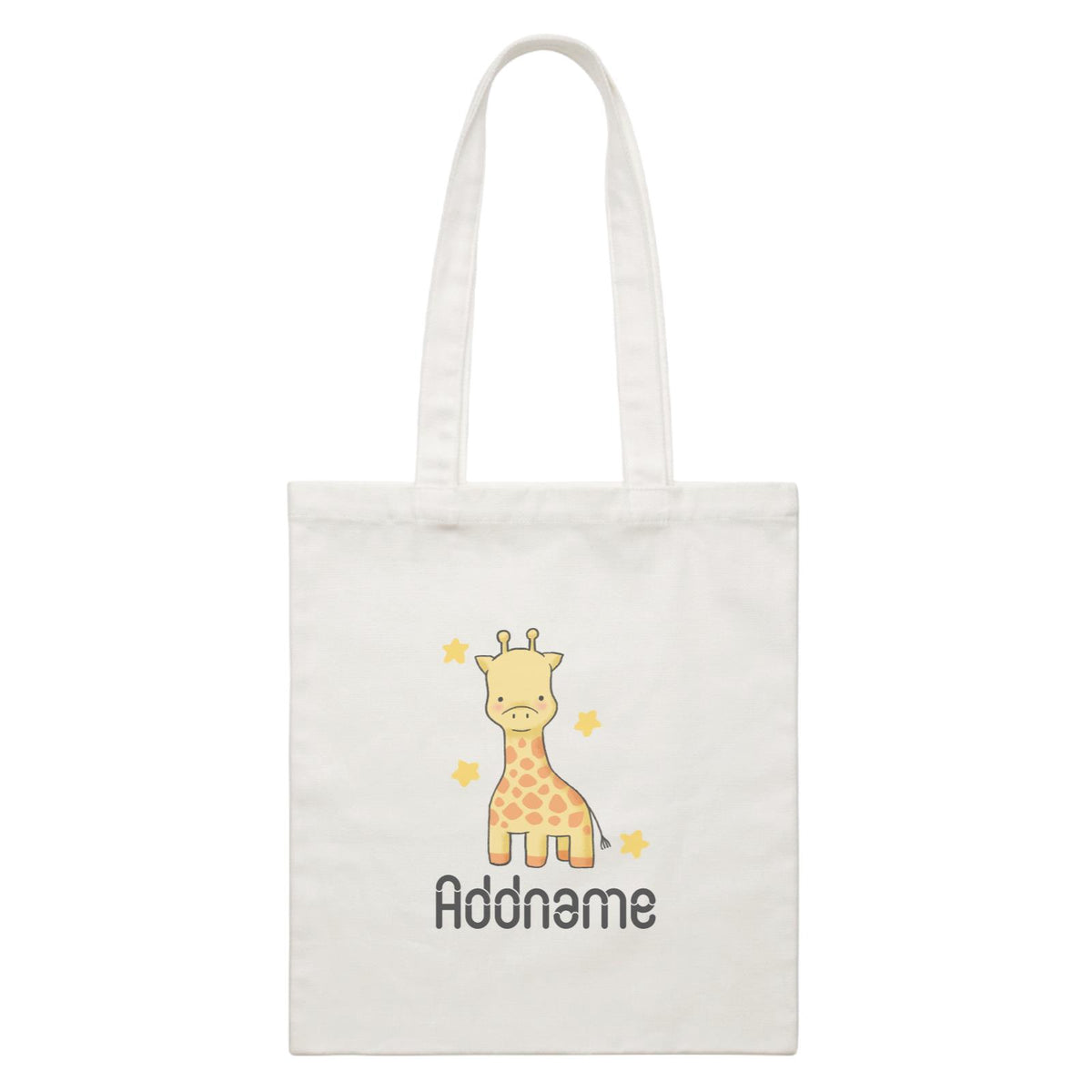 Cute Hand Drawn Style Giraffe Addname White Canvas Bag