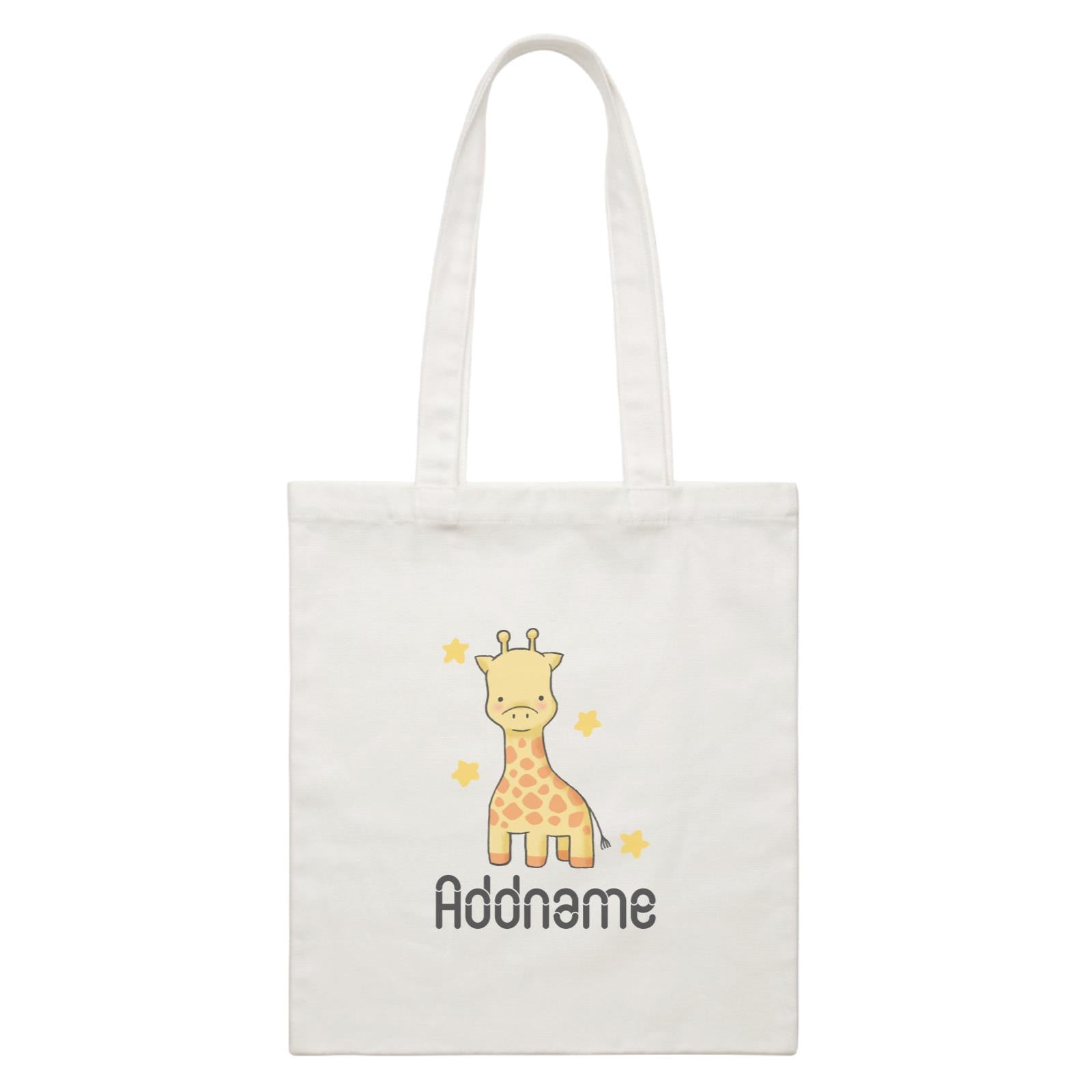 Cute Hand Drawn Style Giraffe Addname White Canvas Bag