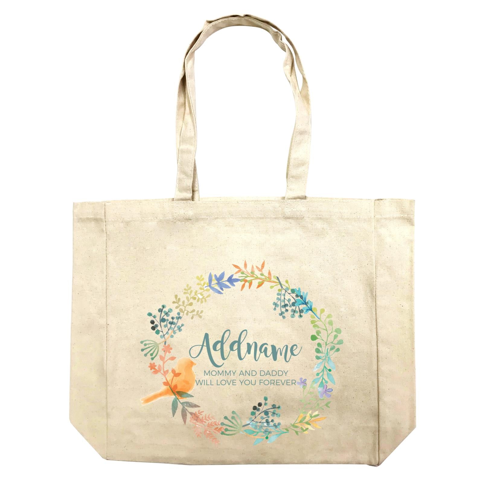 Spring Flower with Bird Wreath Personalizable with Name and Text Shopping Bag