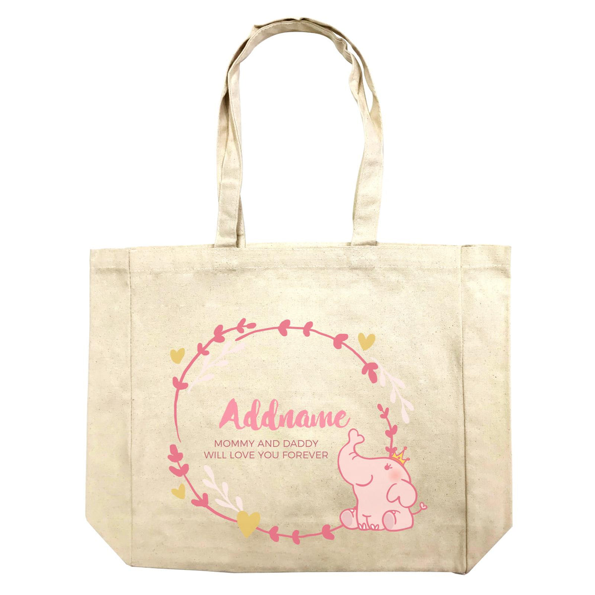 Cute Pink Elephant Princess Personalizable with Name and Text Shopping Bag
