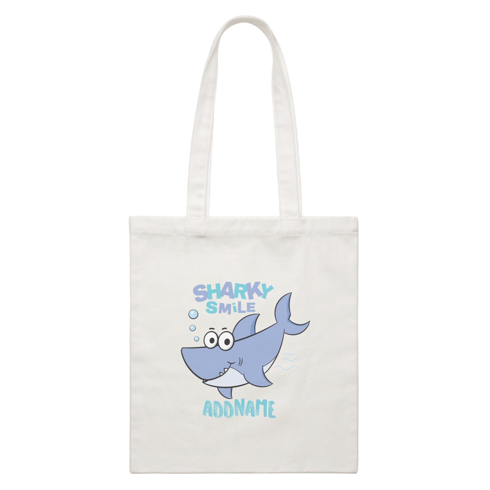 Cool Cute Sea Animals Sharky Smile Addname White Canvas Bag