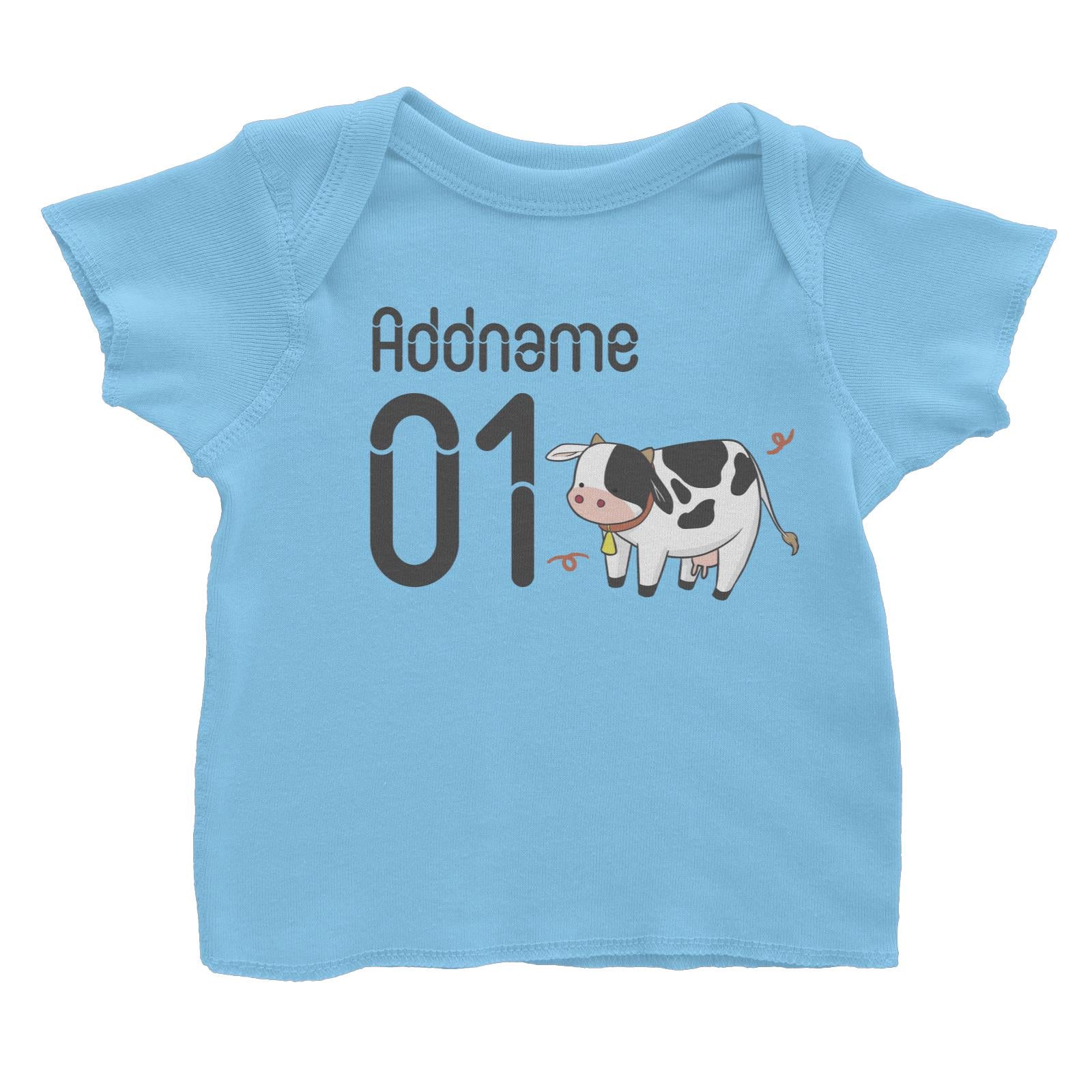 Name and Number Cute Hand Drawn Style Cow Baby T-Shirt