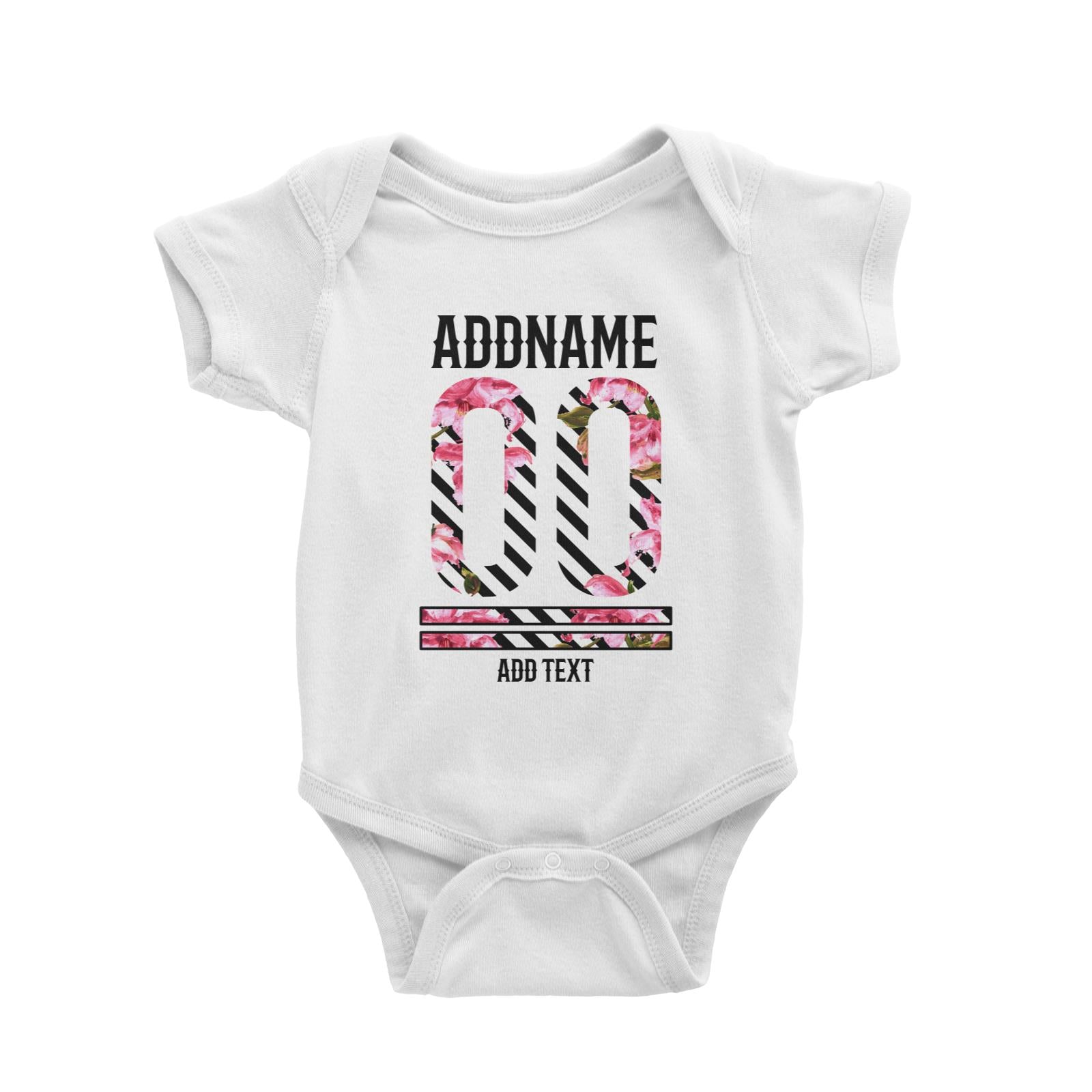 Pink Hibiscus Flower Stripes Jersey Personalizable with Name Number and Text Baby Romper
