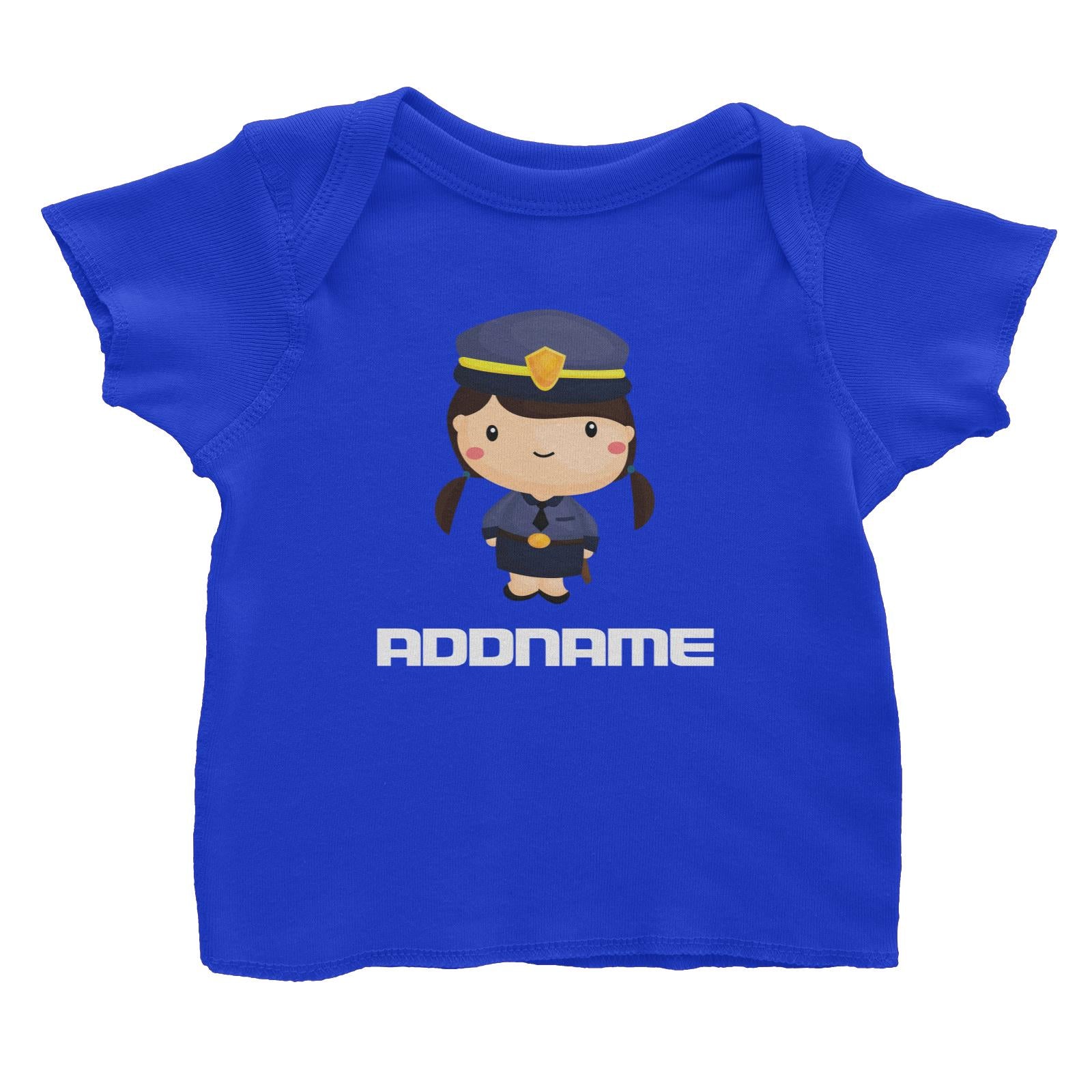 Birthday Police Officer Long Twin Pony Tails Girl In Suit Addname Baby T-Shirt