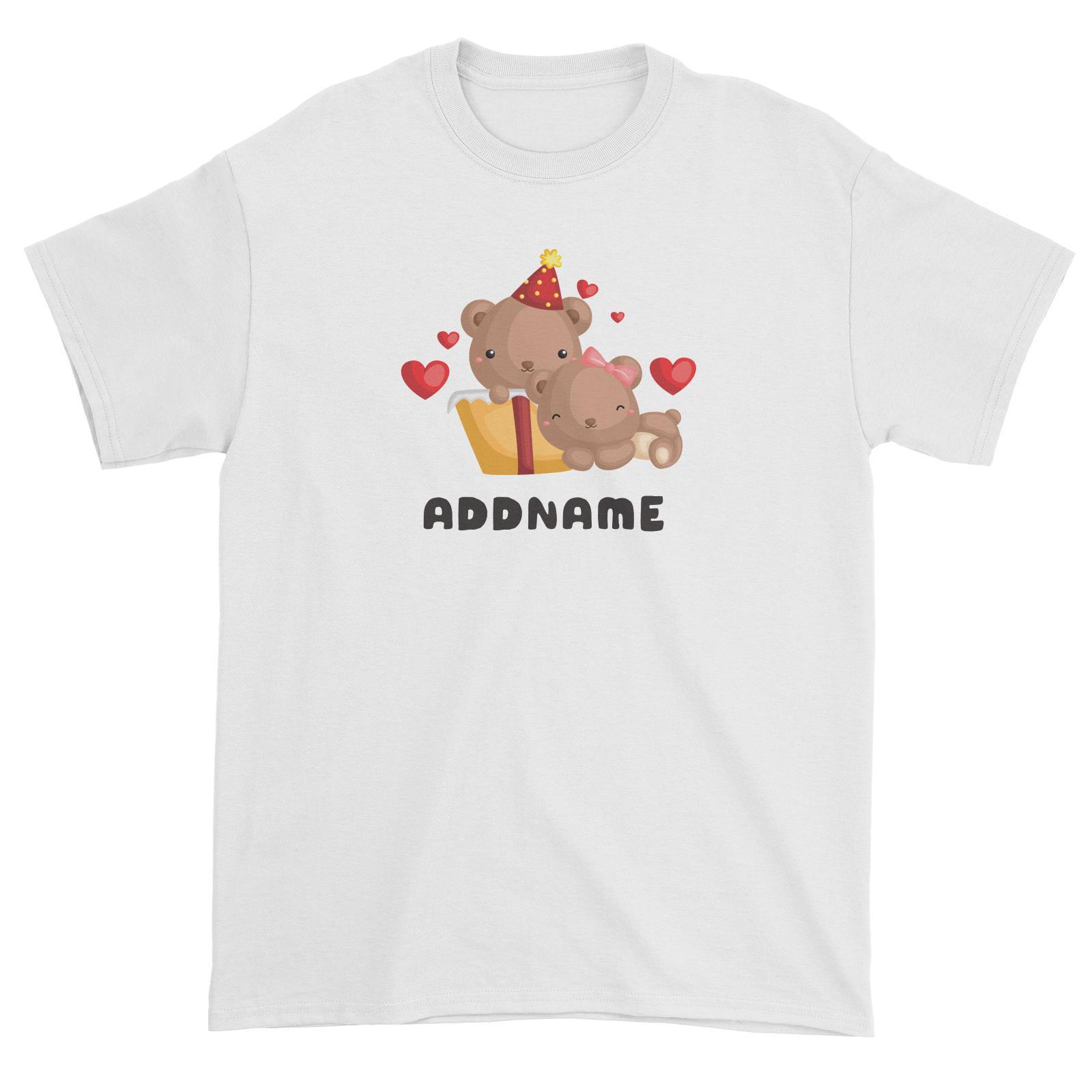 Birthday Friendly Animals Happy Two Bears Open Present Addname Unisex T-Shirt