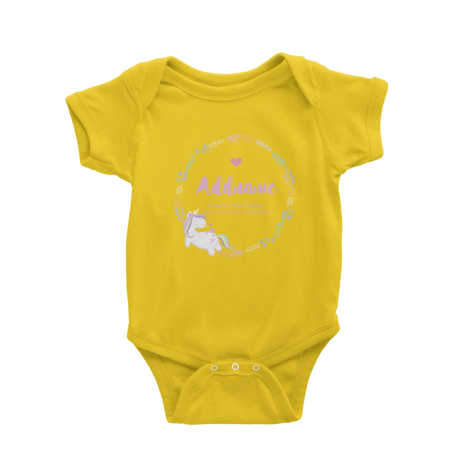 Pastel Colours Leaf Wreath with Unicorn Personalizable with Name and Text Baby Romper