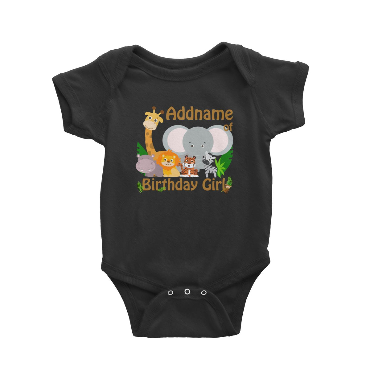 Animal Safari Jungle Birthday Theme Addname of Birthday Girl Baby Romper