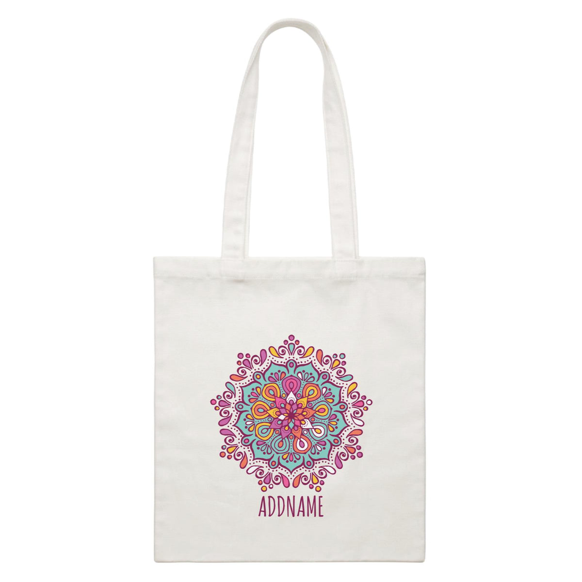 Colourful Mandala 1 Addname White Canvas Bag