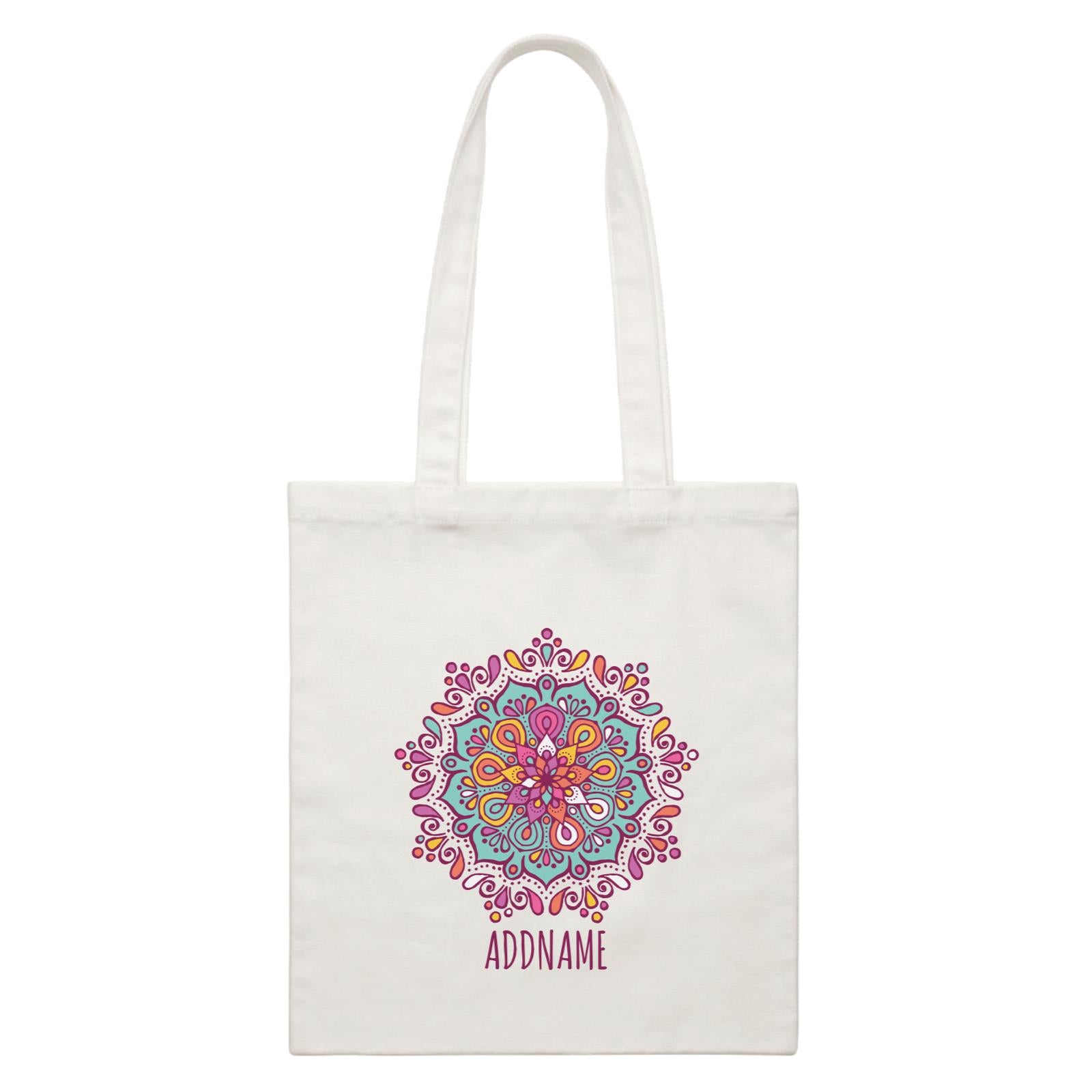 Colourful Mandala 1 Addname White Canvas Bag