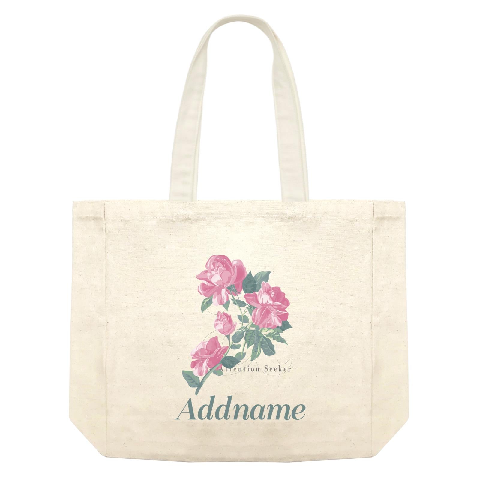 Cool Chic Flowers Pink Roses Attention Seekers With Addname Shopping Bag