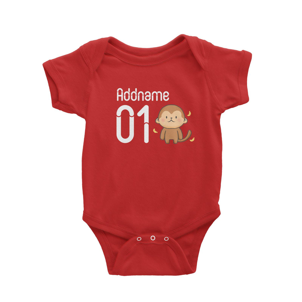 Name and Number Cute Hand Drawn Style Monkey Baby Romper