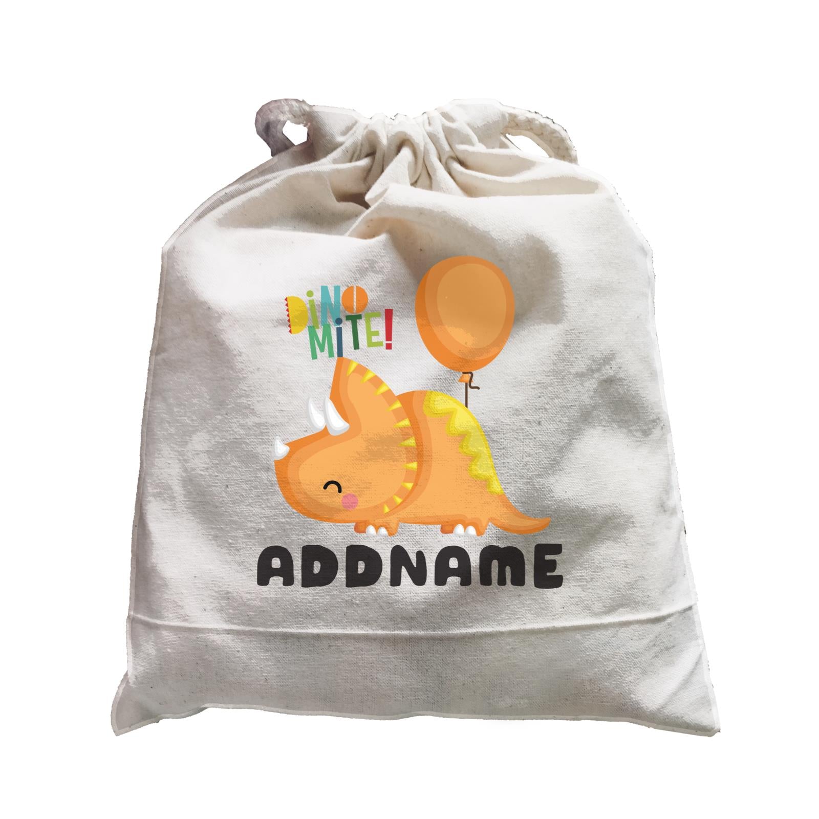 Birthday Dinosaur Happy Orange Triceratop DinoMite Ties With Balloon Addname Satchel