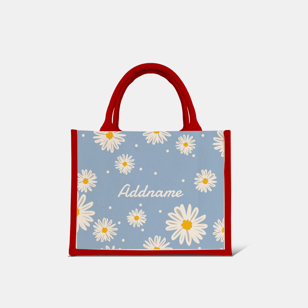 Daisy Series Half Lining Small Jute Bag - Frost Red