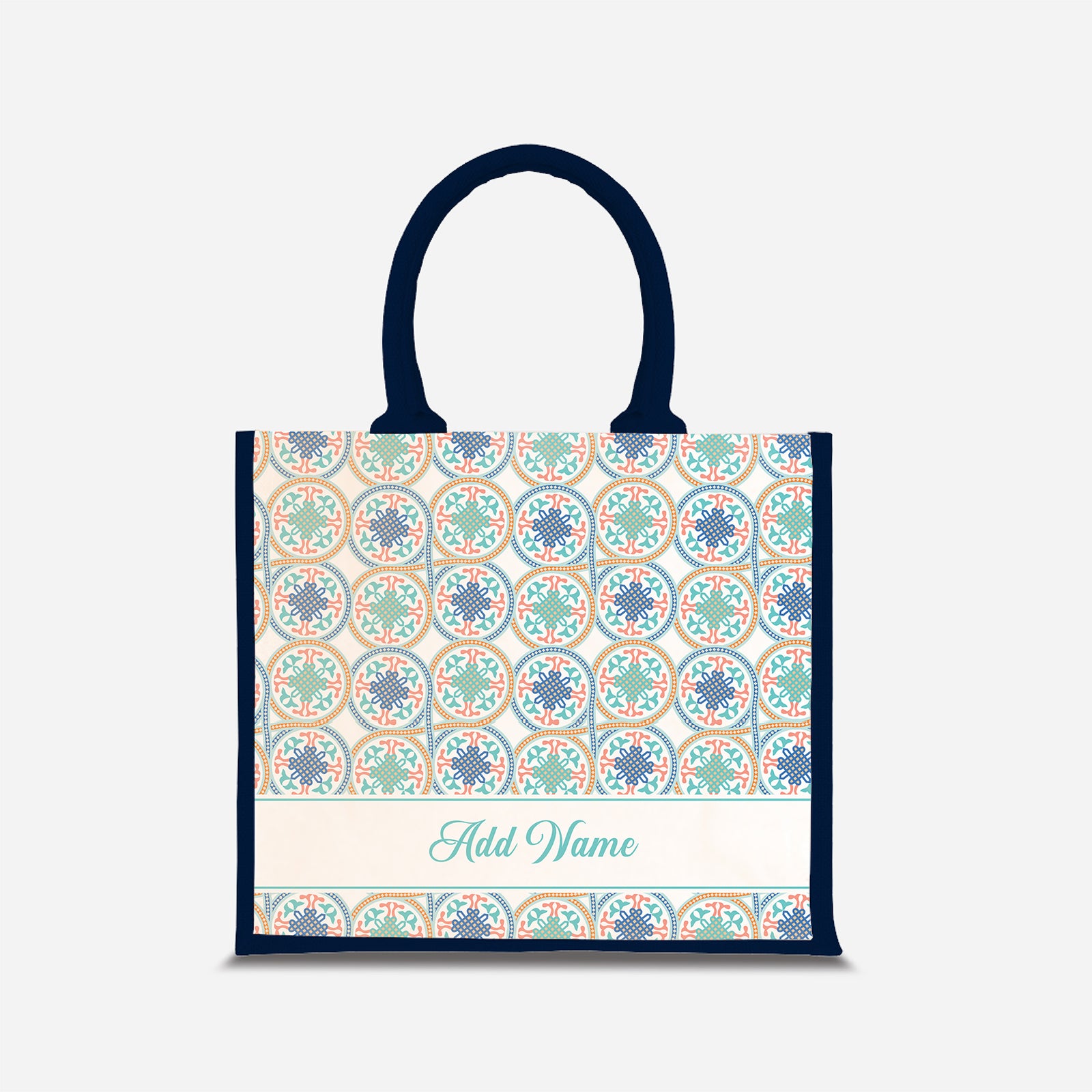 Moroccan Series Half Lining Jute Bag - Chahid Navy