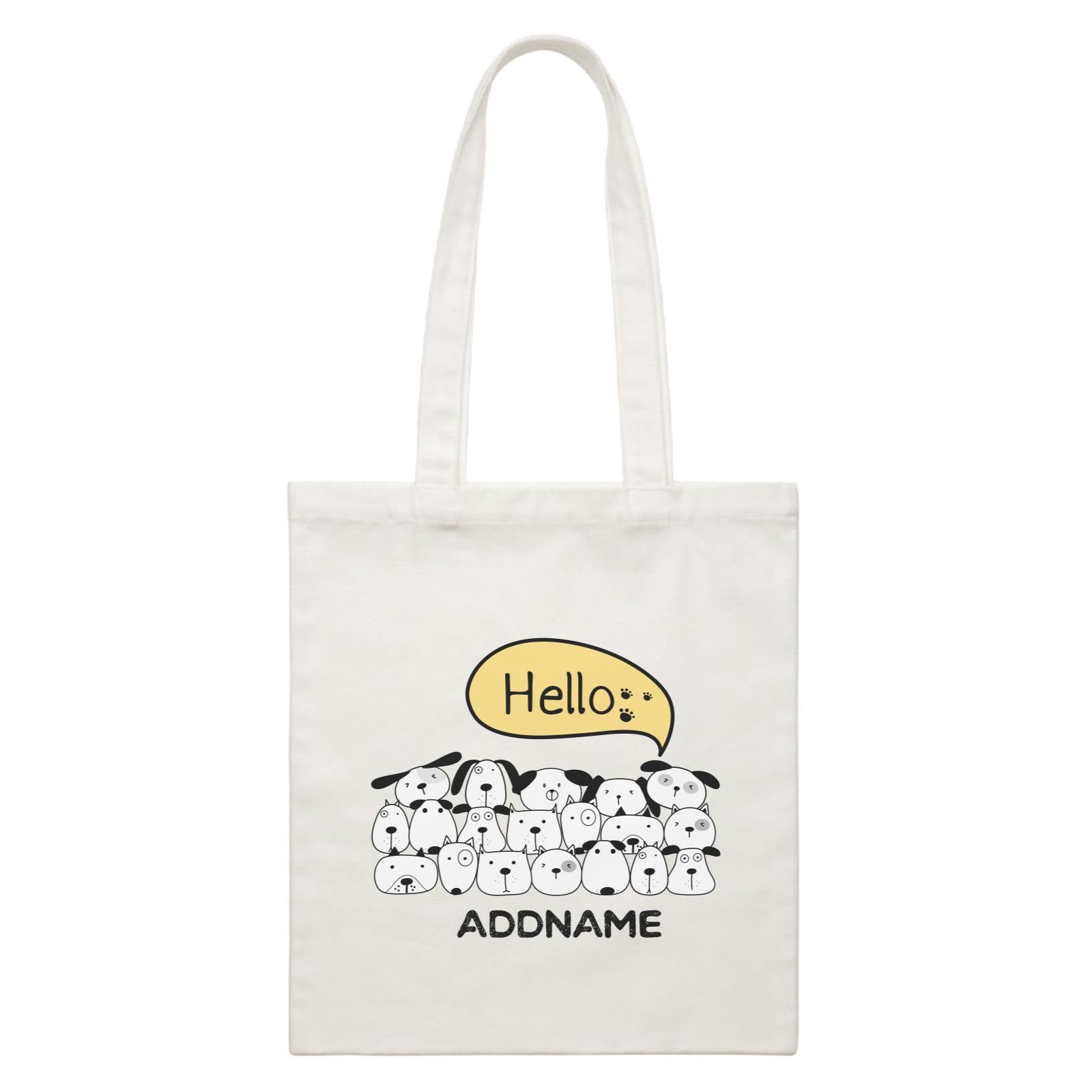 Cute Animals And Friends Series Hello Dogs Group Addname White Canvas Bag