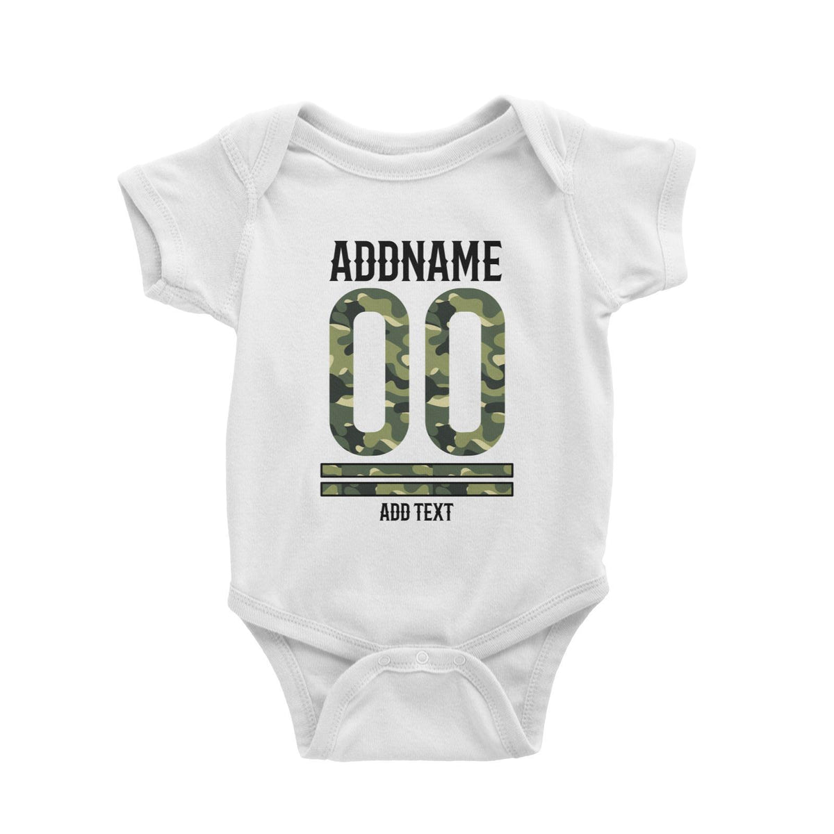 Camouflage Jersey Personalizable with Name Number and Text Baby Romper