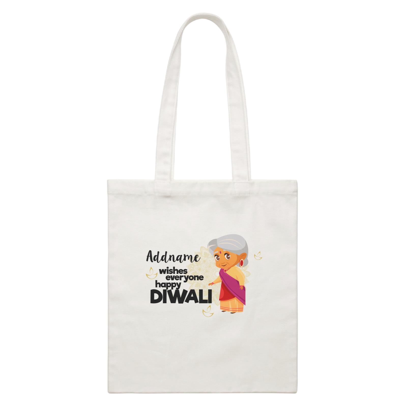 Cute Grandma Wishes Everyone Happy Diwali Addname White Canvas Bag