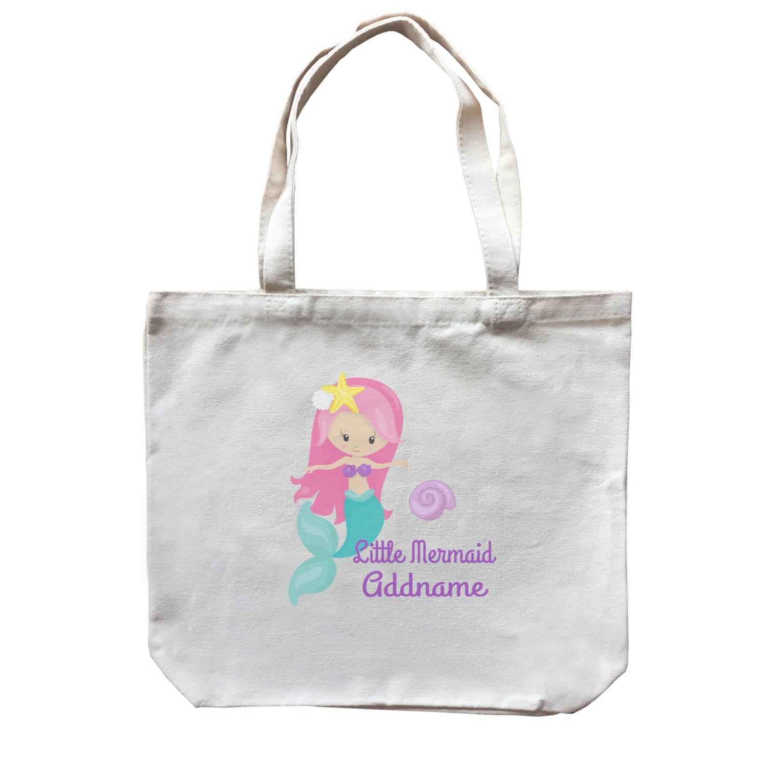Little Mermaid Upright with Seashell Addname Canvas Bag