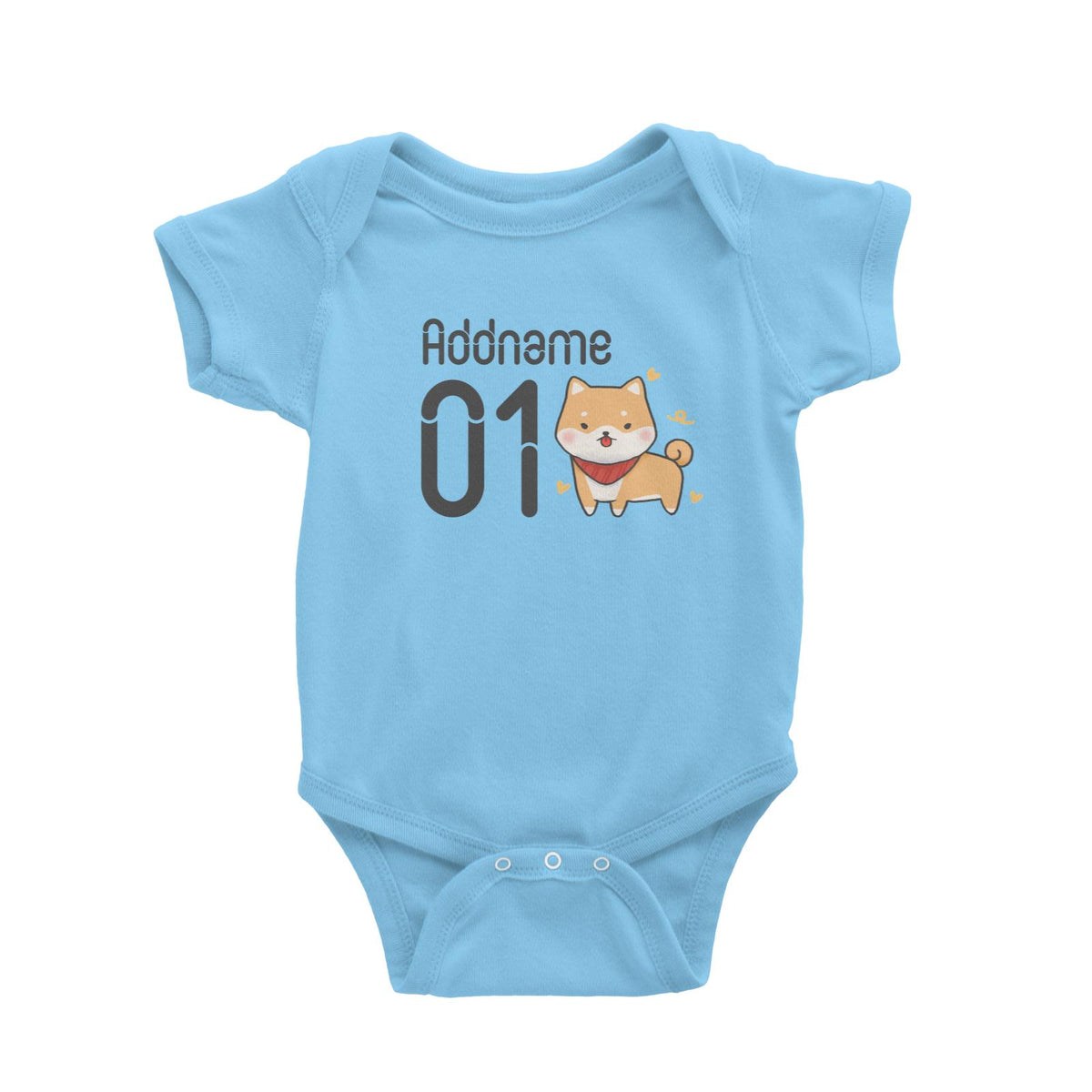 Name and Number Cute Hand Drawn Style Shiba Inu Baby Romper