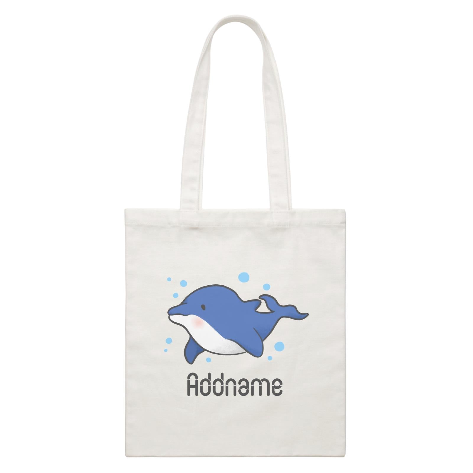Cute Hand Drawn Style Dolphin Addname White Canvas Bag
