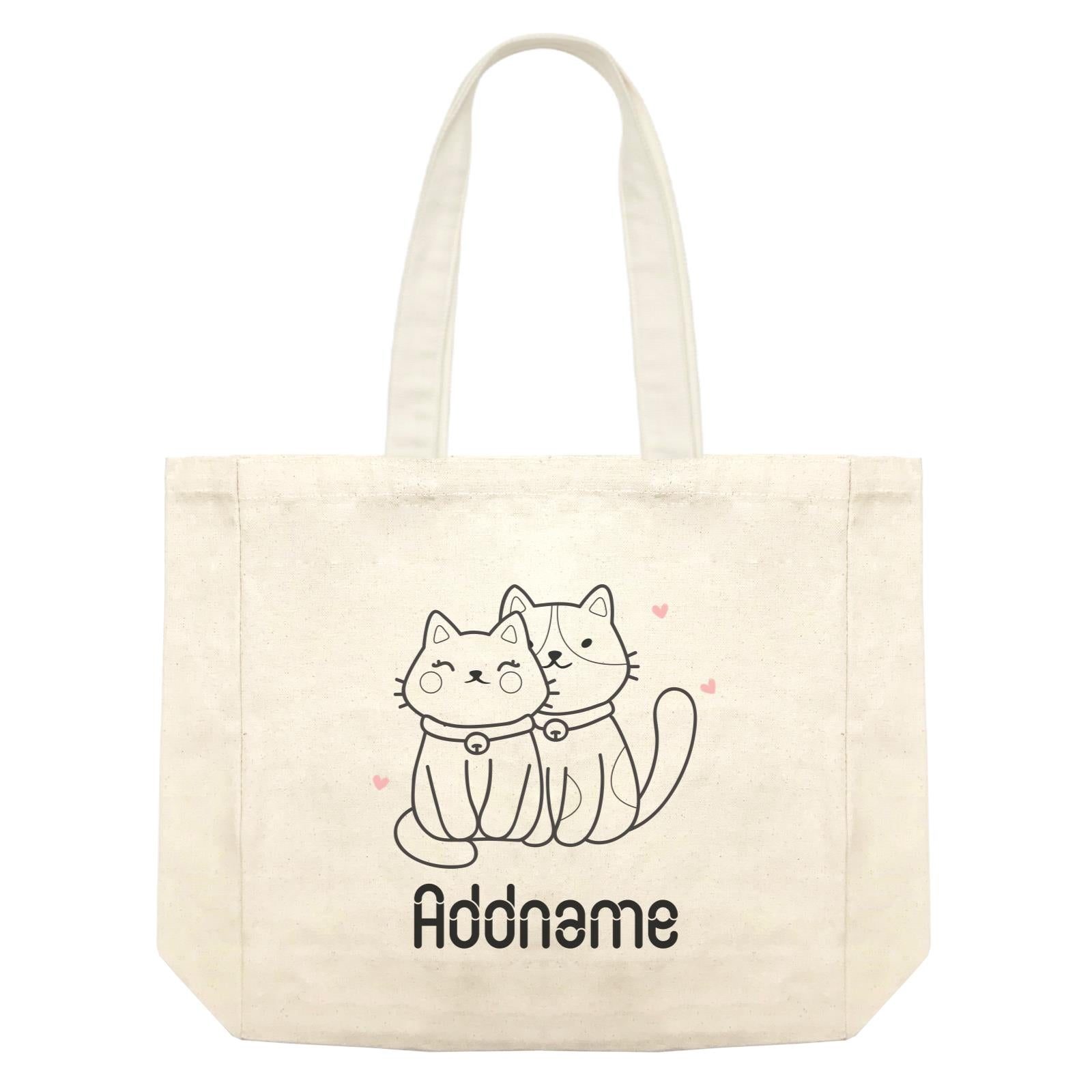 Coloring Outline Cute Hand Drawn Animals Cats Couple Cat Addname Shopping Bag