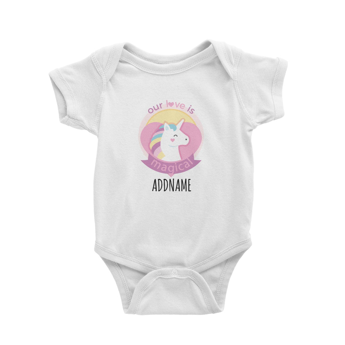 Pastel Unicorn Emblem White White Baby Romper