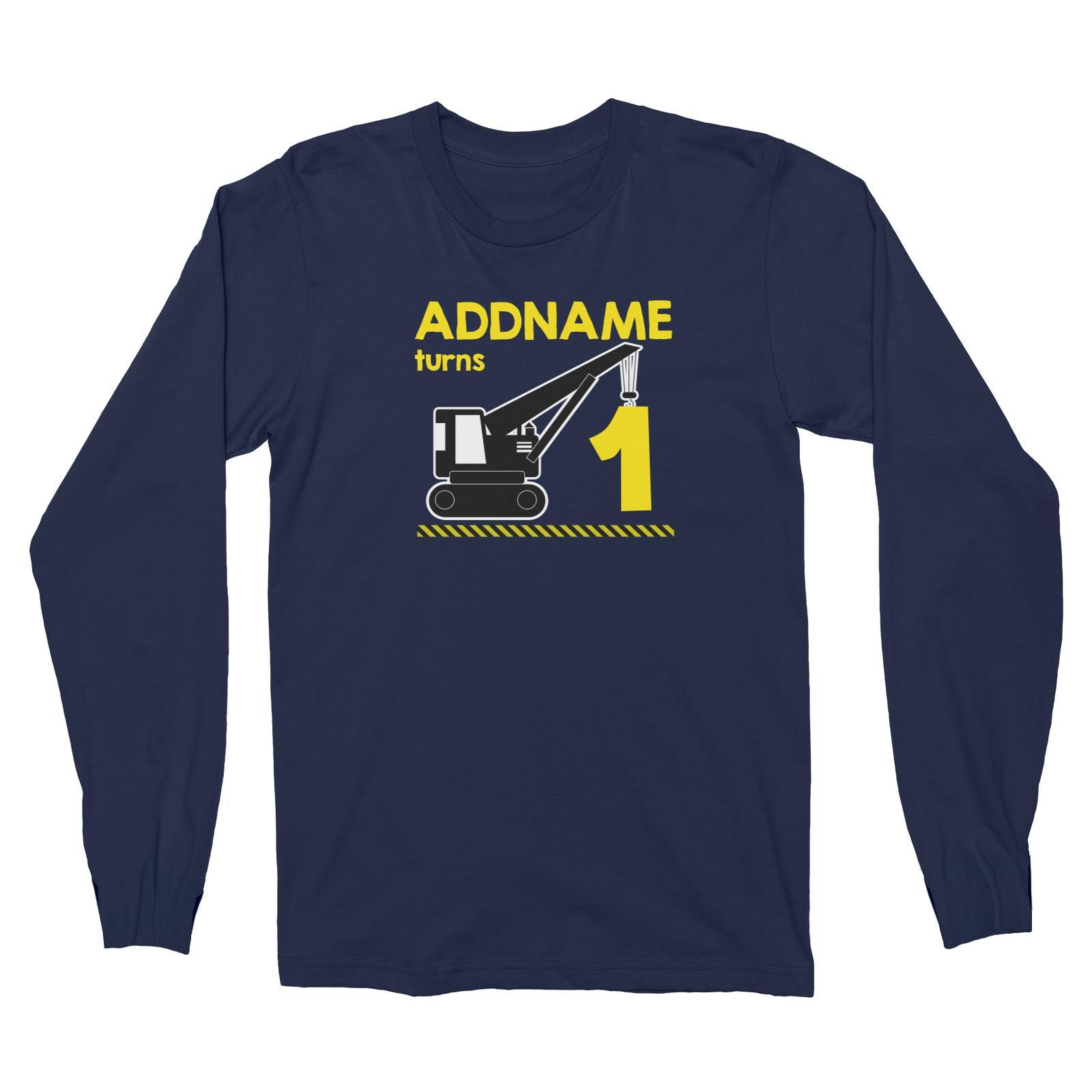 Construction Birthday Theme Crane Personalizable with Name and Number Long Sleeve Unisex T-Shirt