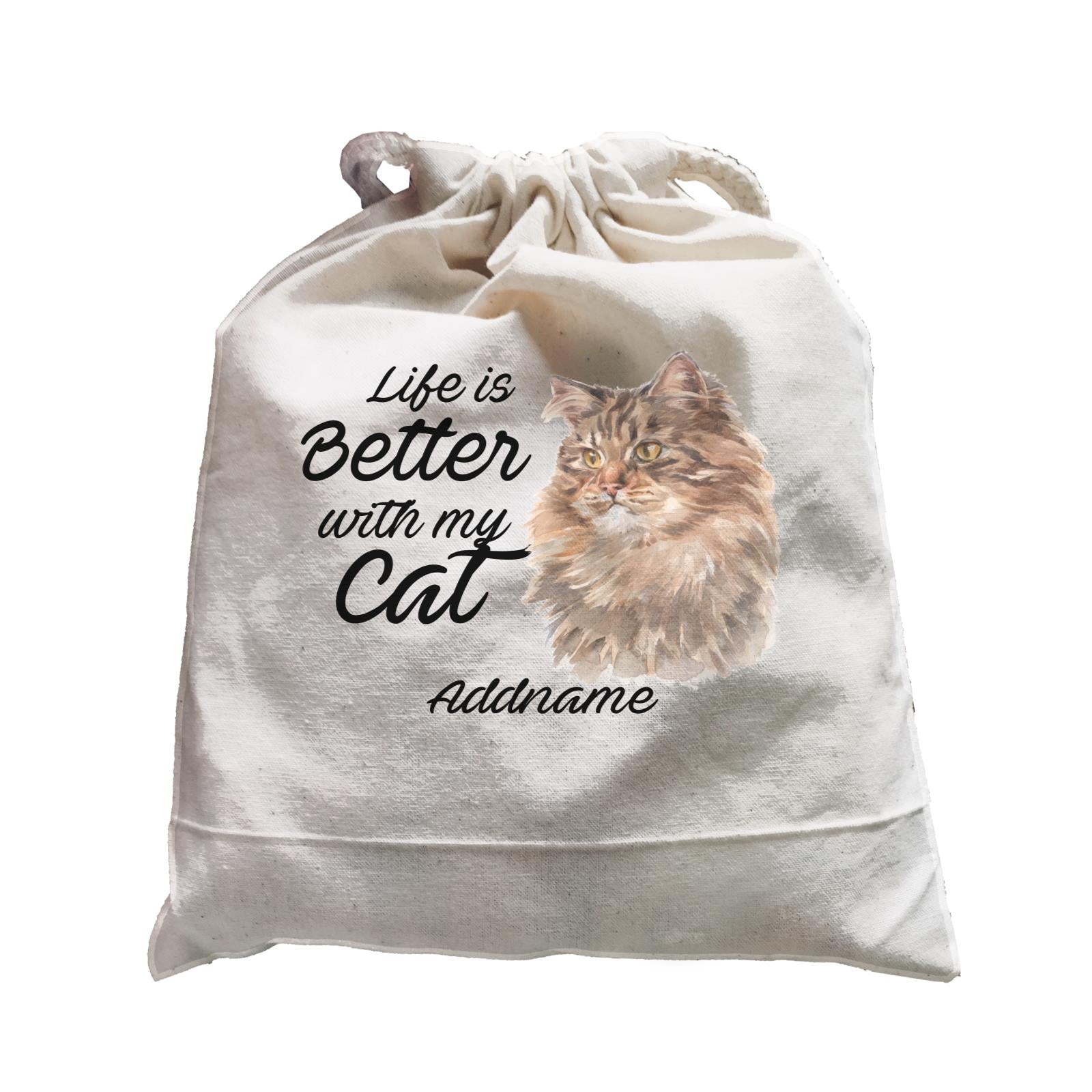 Watercolor Life is Better With My Cat Siberian Cat Brown Addname Satchel