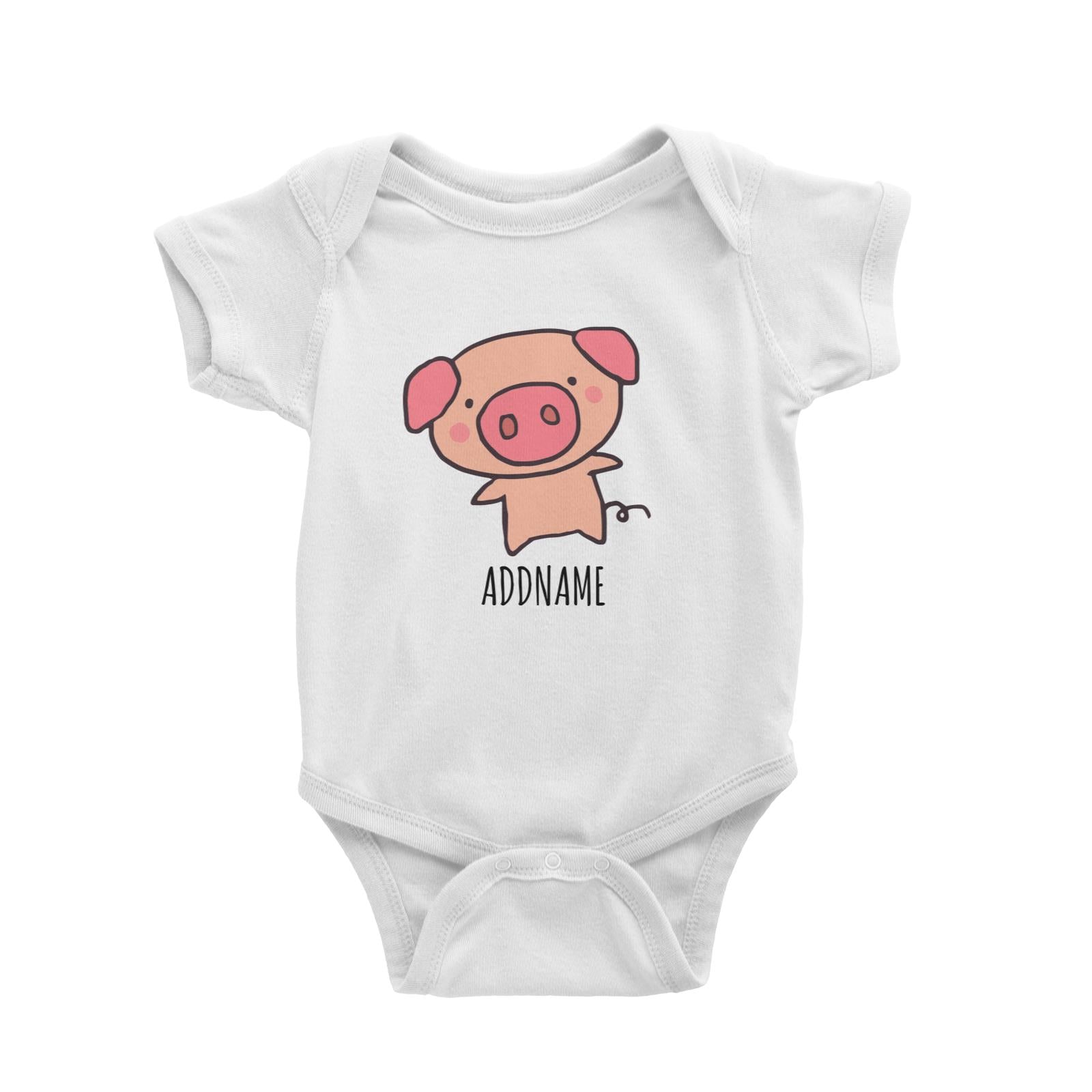 Cartoon Kawaii Pig Doodle White White Baby Romper