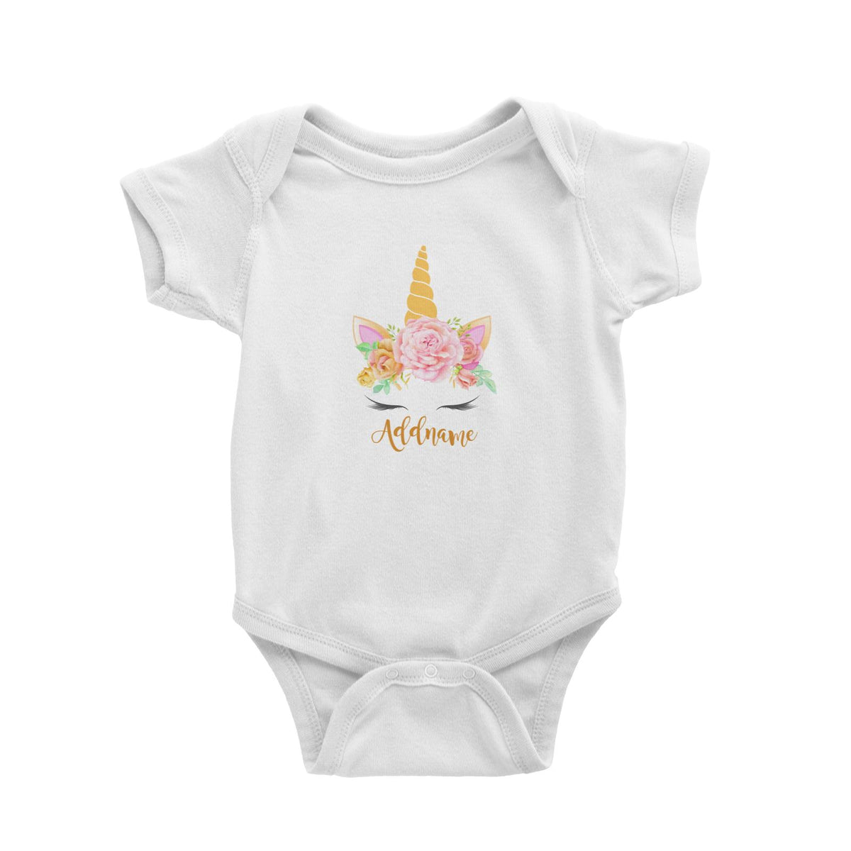Sweet Rose Garland Unicorn Face Addname Baby Romper