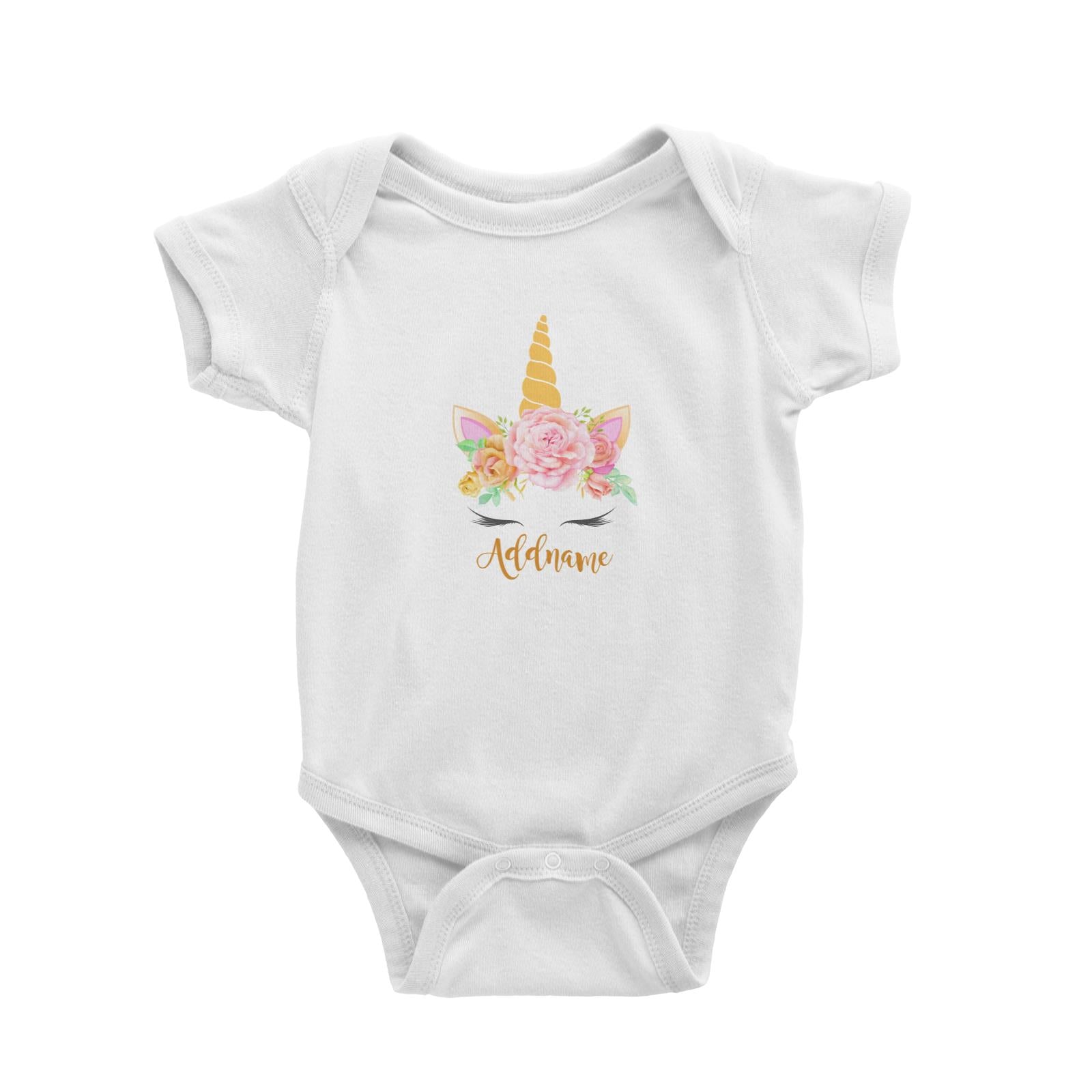 Sweet Rose Garland Unicorn Face Addname Baby Romper